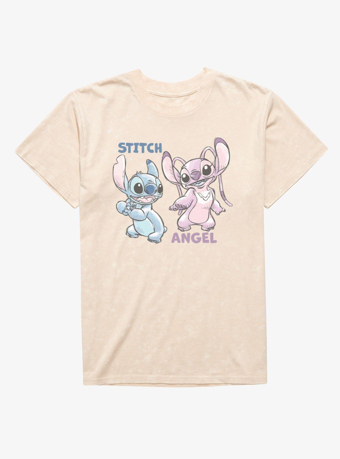 Disney Lilo & Stitch Angel And Stitch Sketches Mineral Wash T-Shirt, NATURAL MINERAL WASH, hi-res view 1