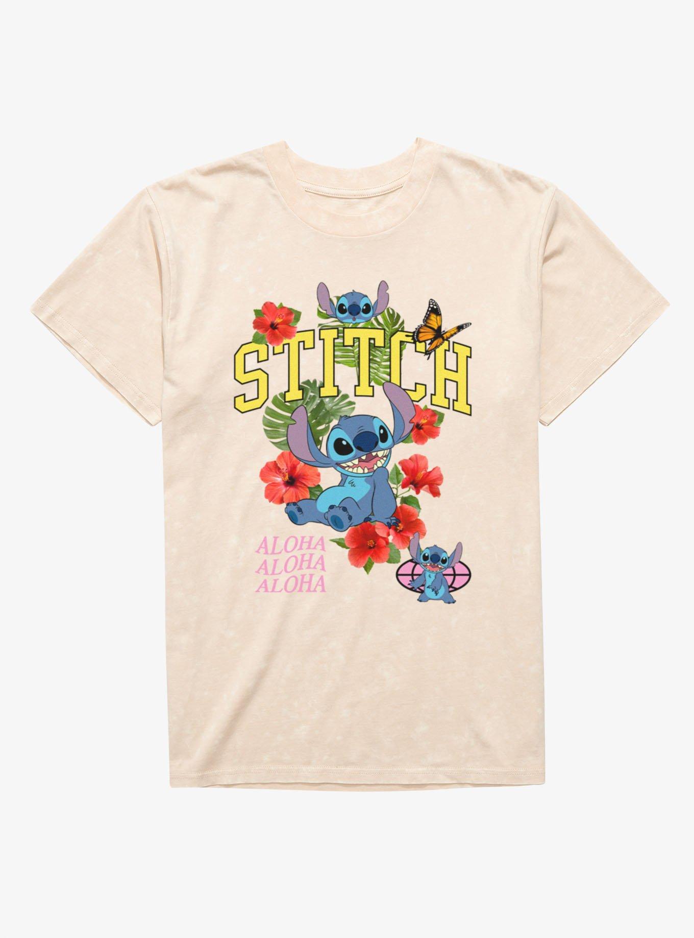Disney Lilo & Stitch Aloha Life In Flowers Mineral Wash T-Shirt, NATURAL MINERAL WASH, hi-res view 1