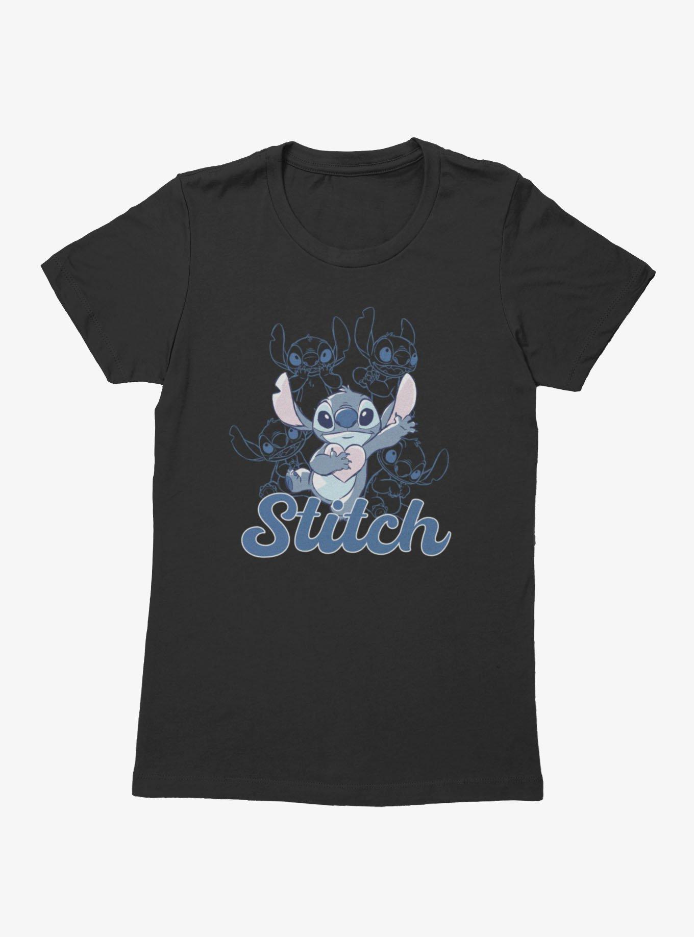 Disney Lilo & Stitch Hold Heart Sketches Womens T-Shirt - BLACK