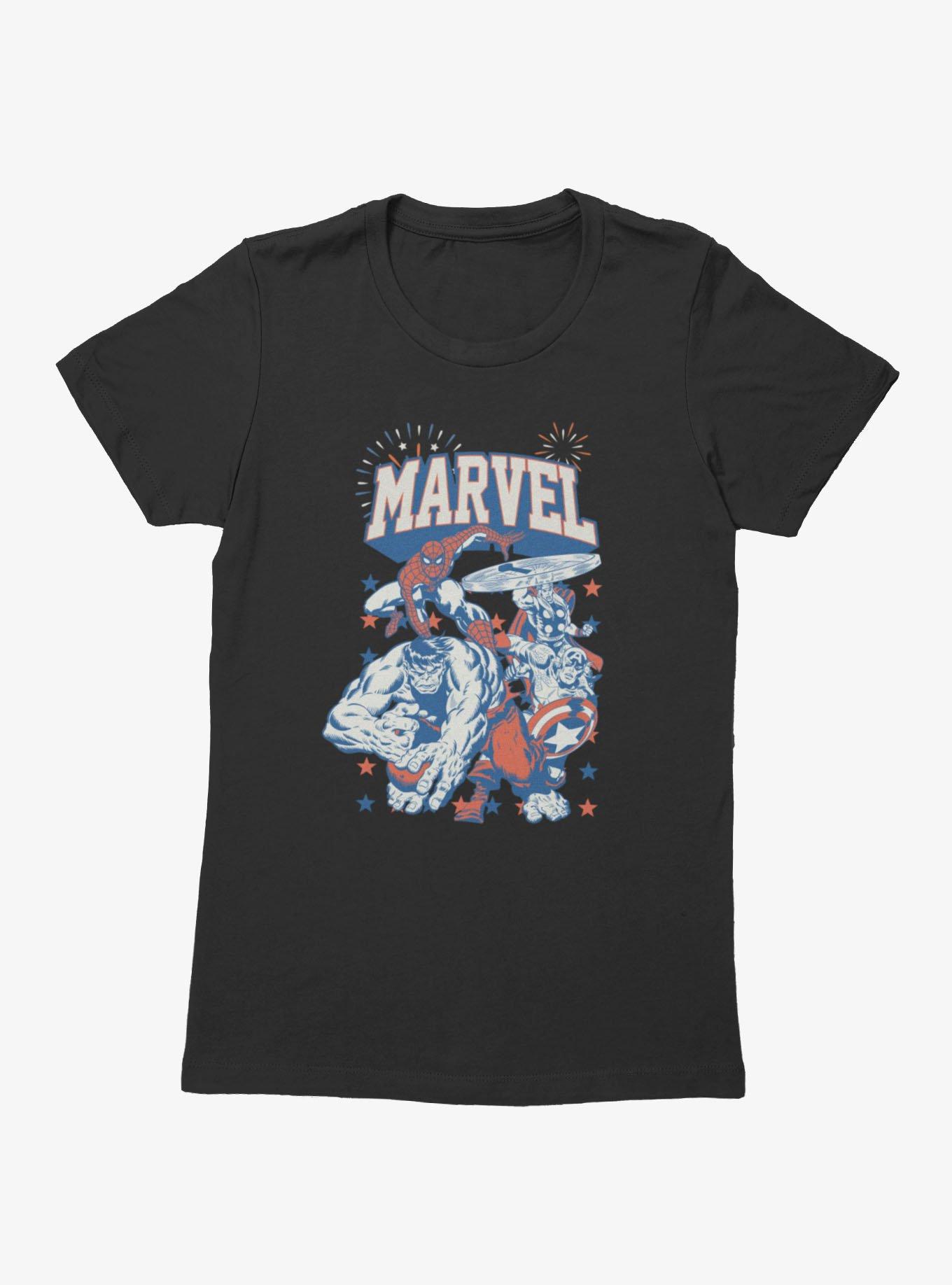 Marvel Comics Retro Star Spangled Heroes Womens T-Shirt, BLACK, hi-res view 1