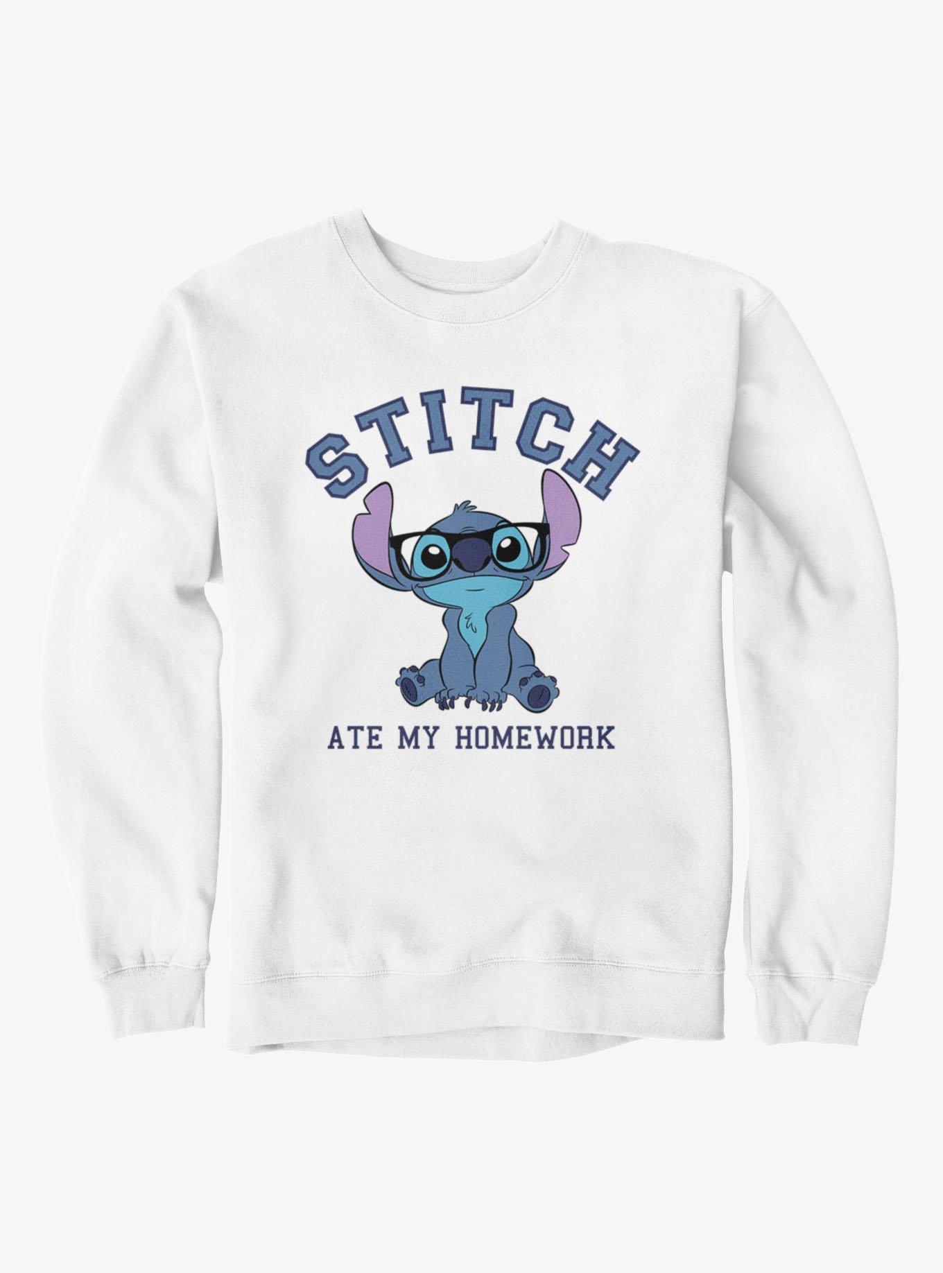 Disney Lilo & Stitch Ate My Homework Wearing Glasses Sweatshirt, , hi-res
