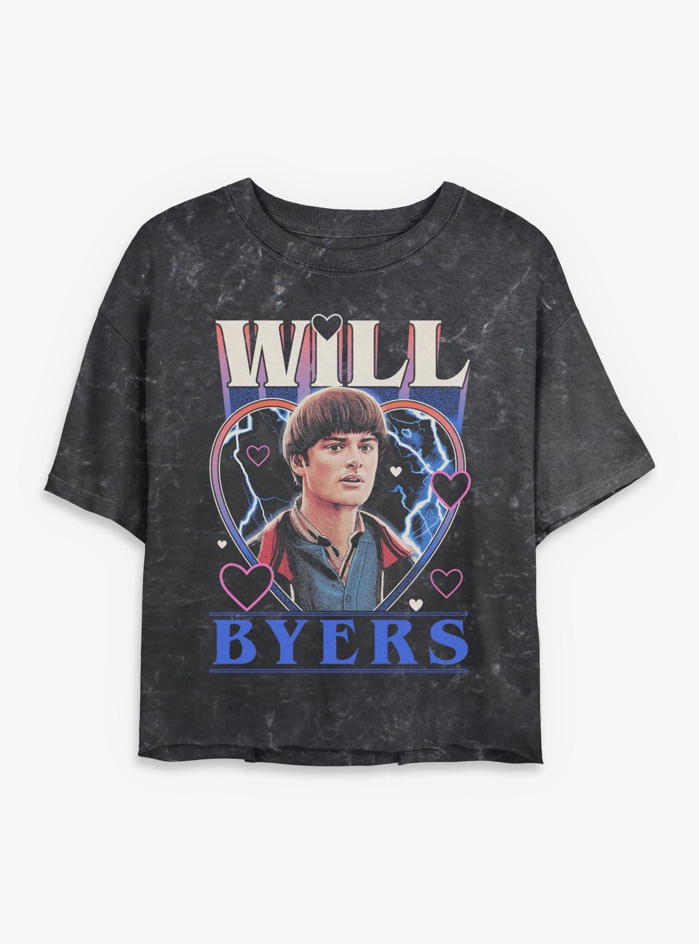 Stranger Things Willy Byers Heart Girls Mineral Wash Crop T-Shirt, , hi-res