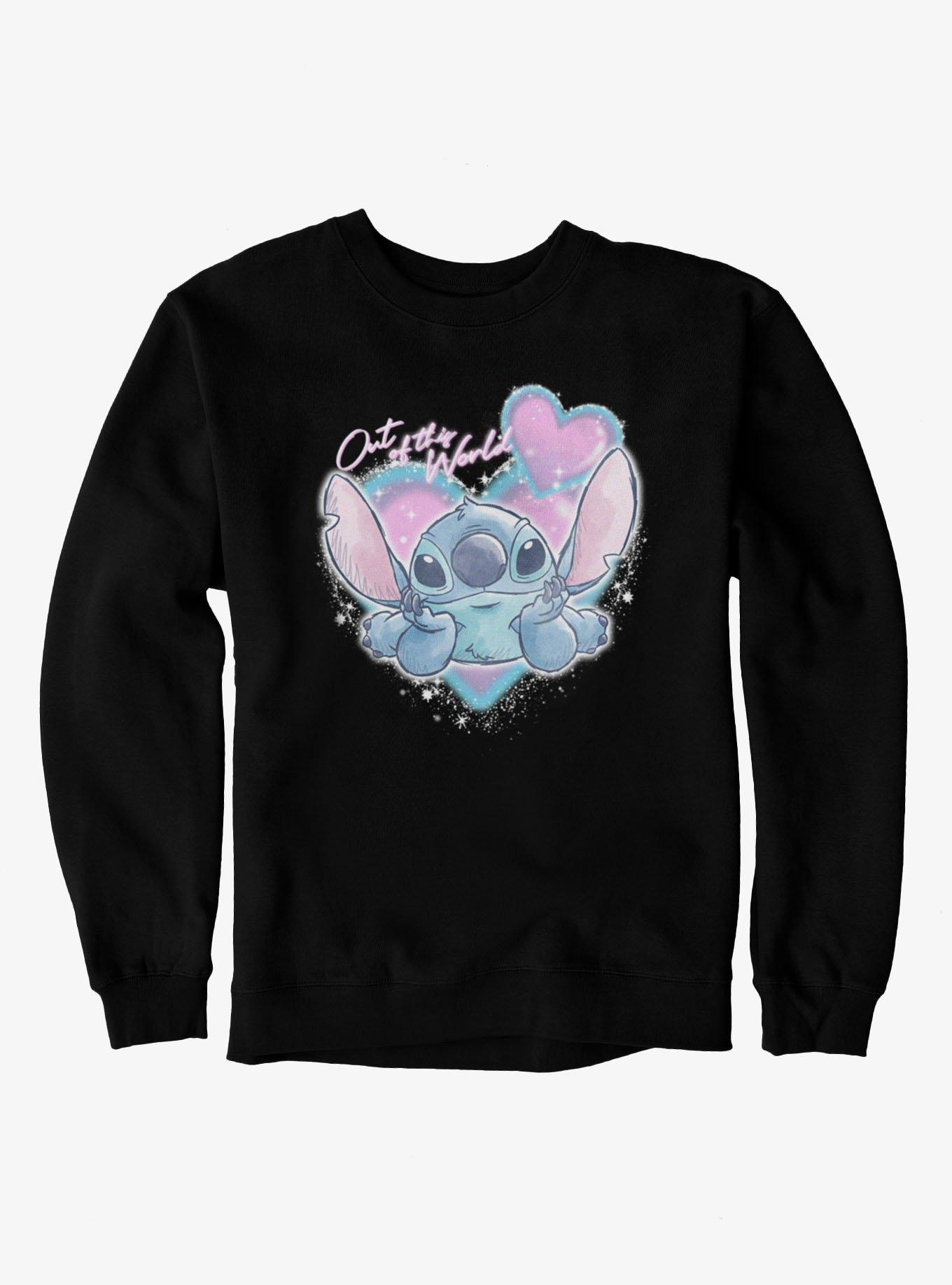 Disney Lilo & Stitch Out Of This World Spray Paint Heart Sweatshirt, BLACK, hi-res view 1