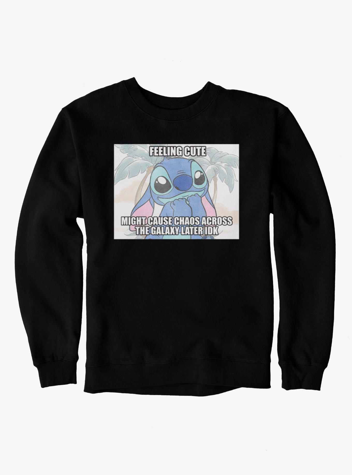Disney Lilo & Stitch Feeling Cute Might Cause Chaos Meme Sweatshirt, , hi-res view 1