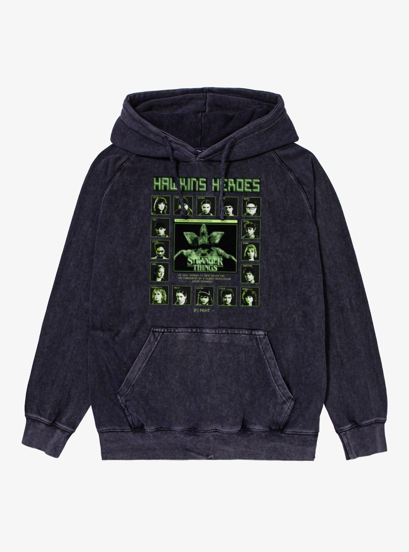 Stranger Things Hawkins Heroes Fight Screen Characters Vintage Mineral Washed Hoodie, , hi-res