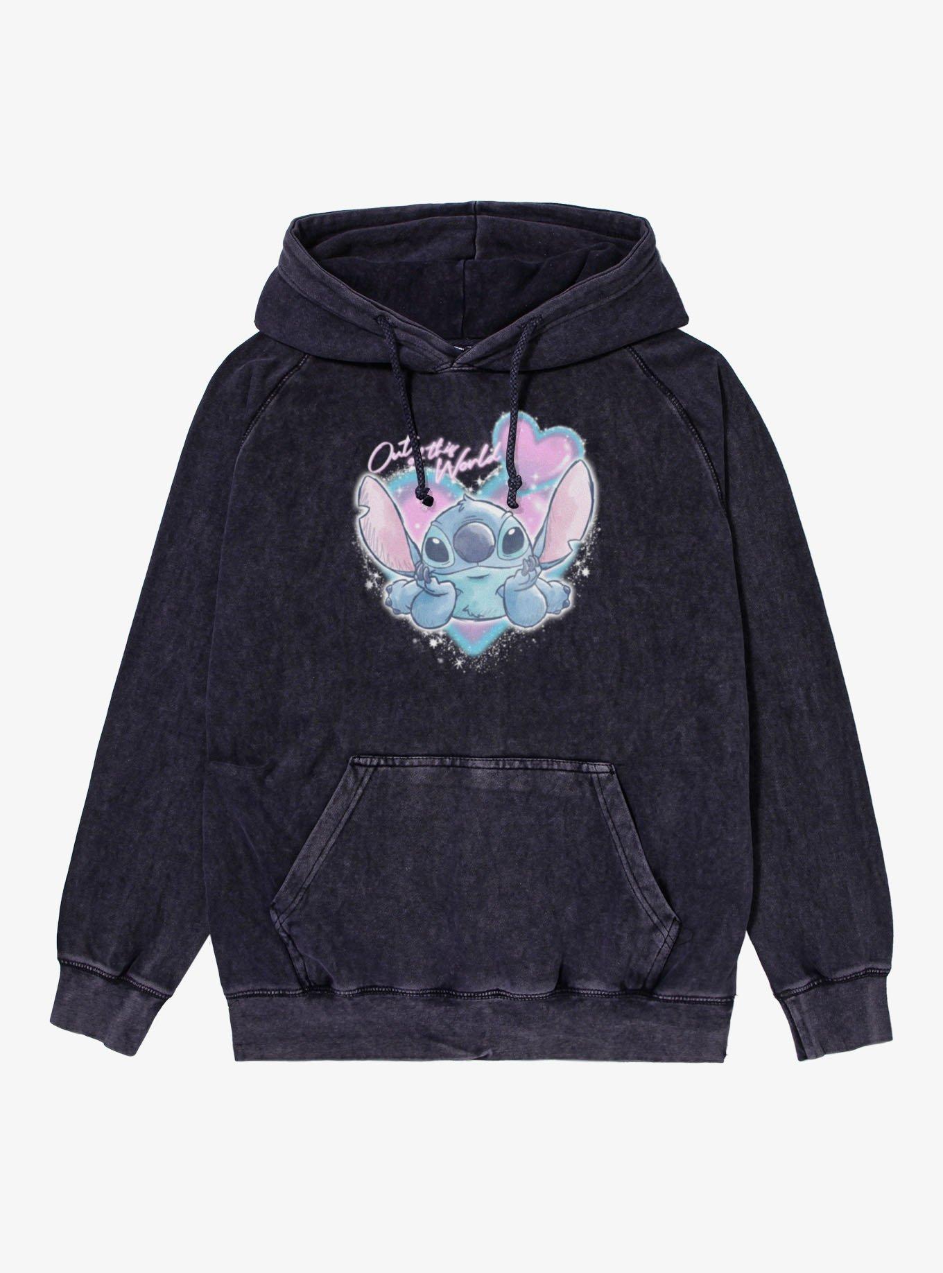 Disney Lilo & Stitch Out Of This World Spray Paint Heart Vintage Mineral Washed Hoodie, , hi-res