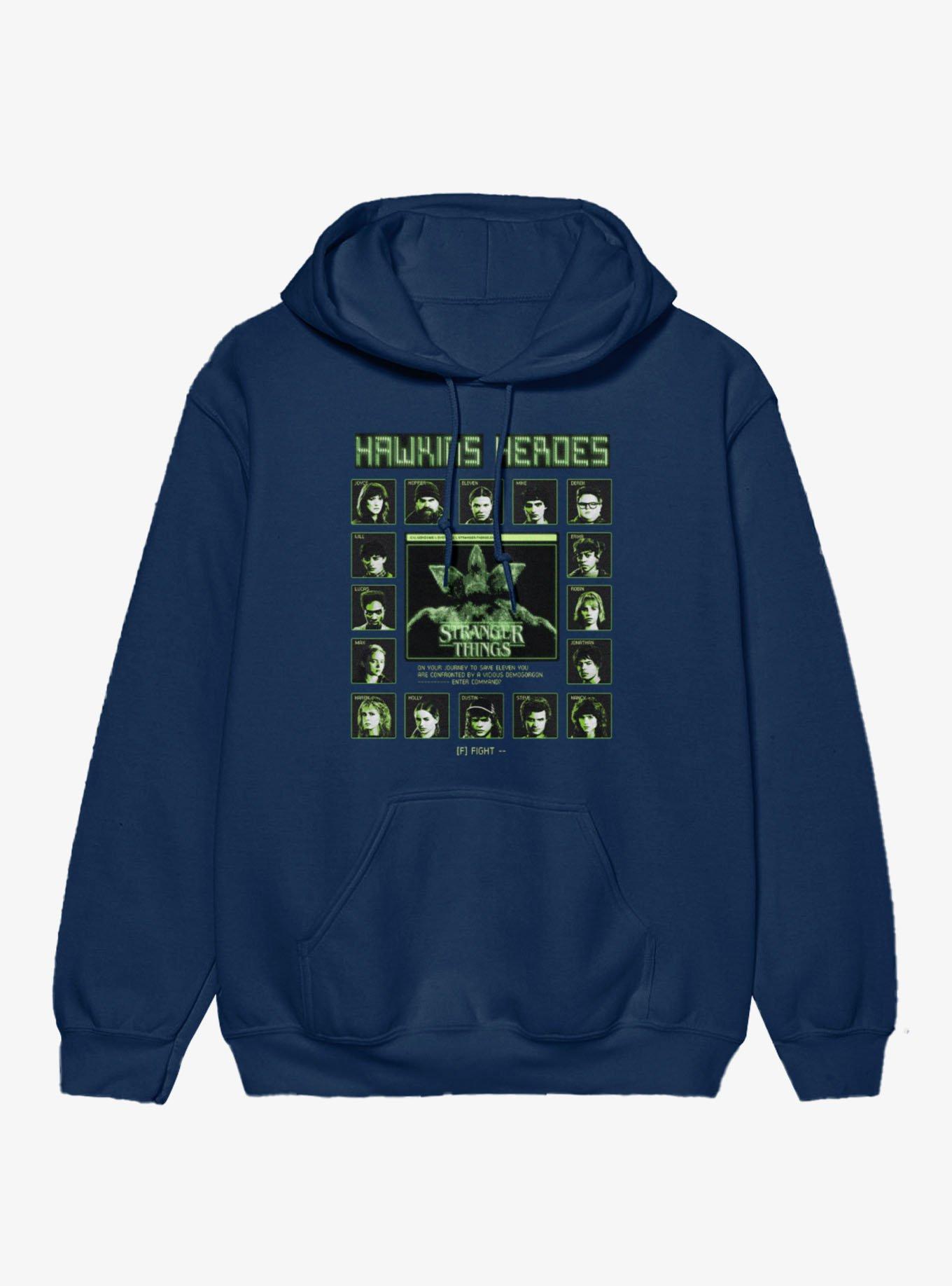Stranger Things Hawkins Heroes Fight Screen Characters Hoodie, NAVY, hi-res view 1