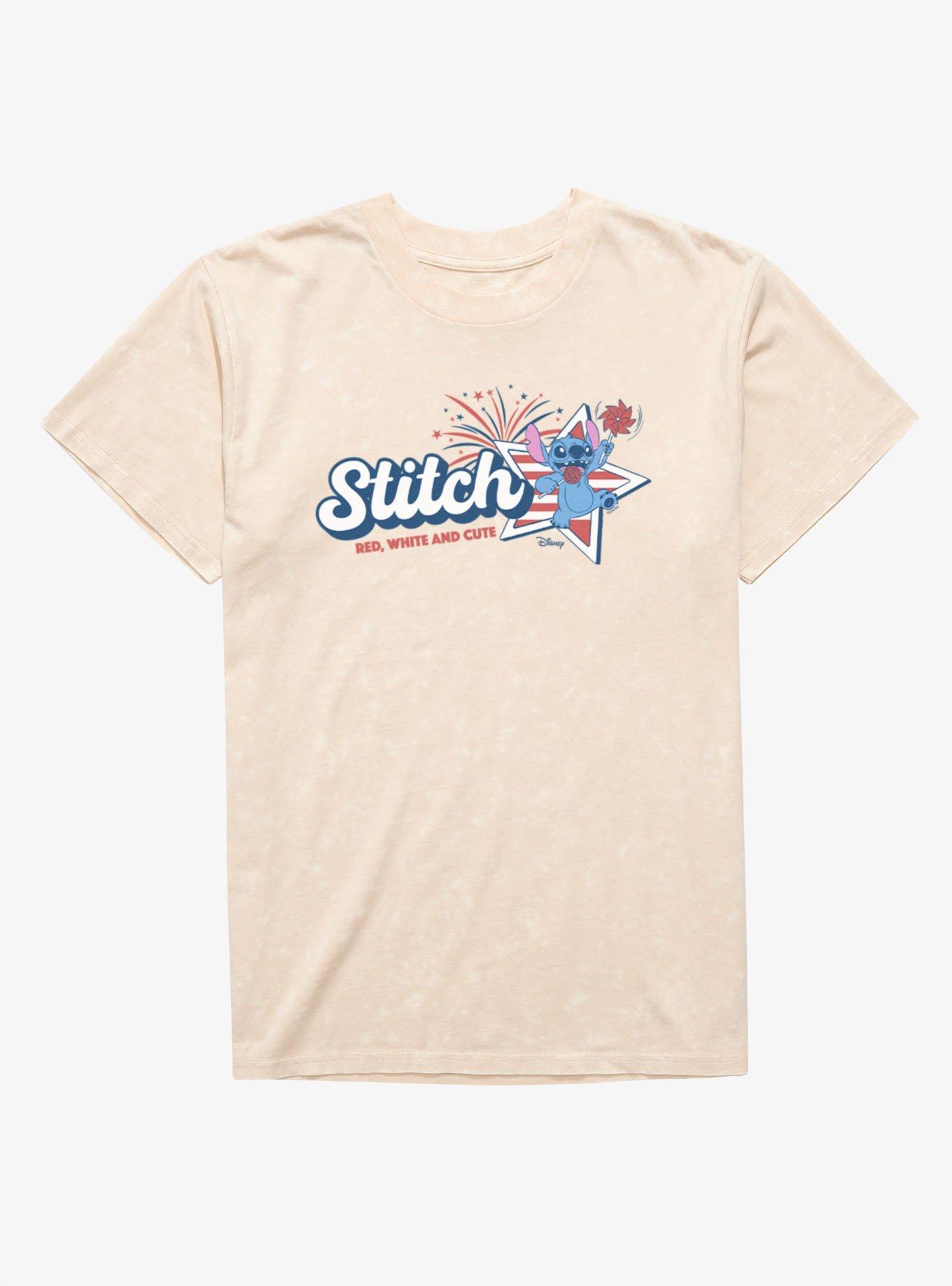 Disney Lilo & Stitch Red White Cute 4th Of July Stitch Mineral Wash T-Shirt, , hi-res