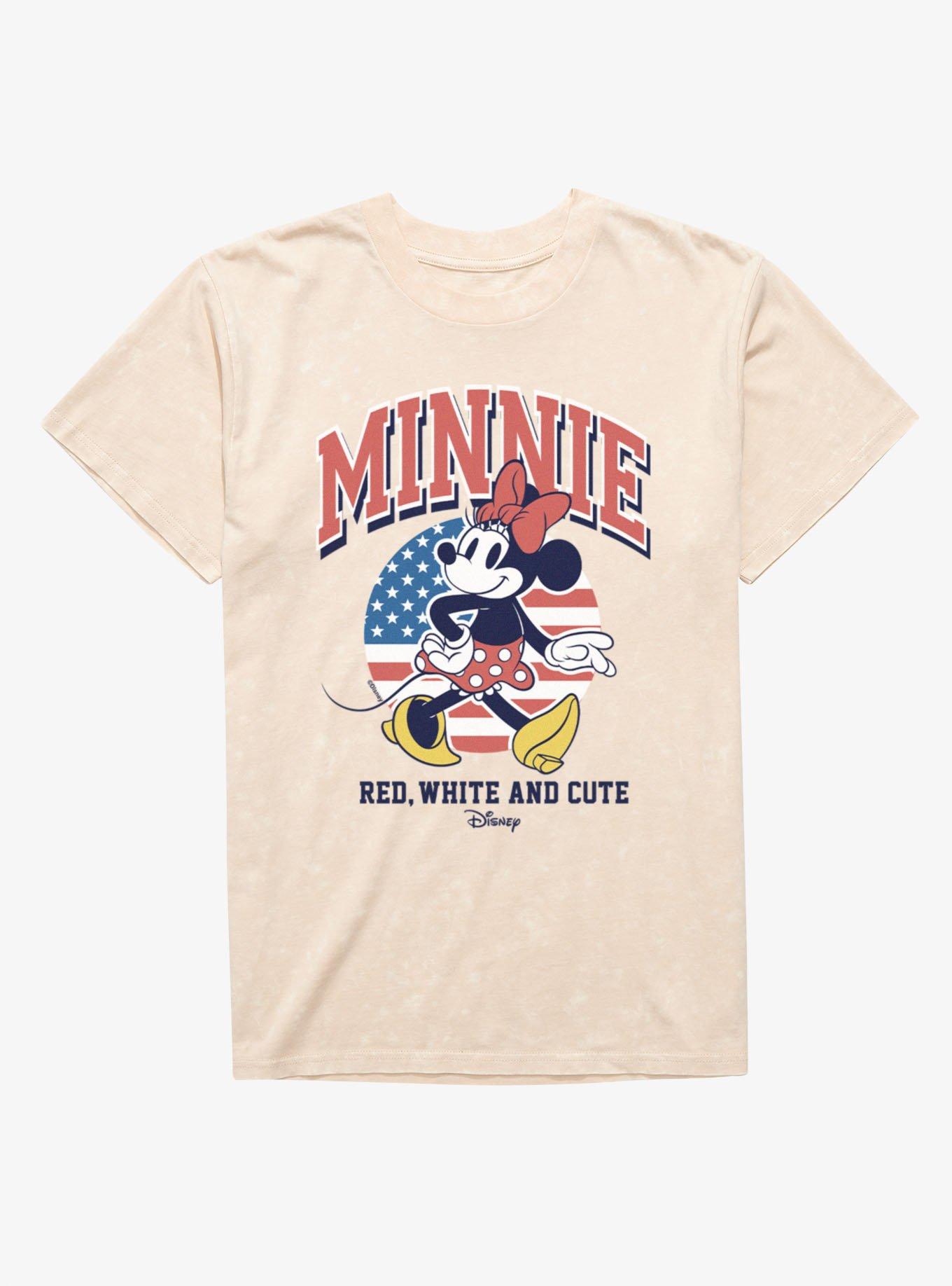 Disney Minnie Mouse Red White And Cute Cool Retro Pose 4th Of July Mineral Wash T-Shirt, , hi-res