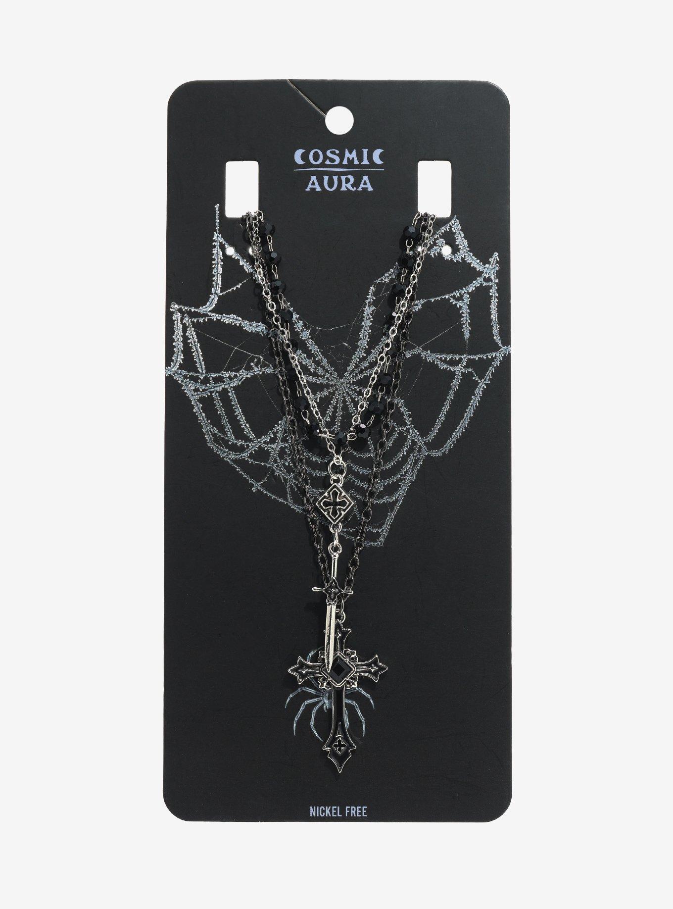 Cosmic Aura Black Cross Dagger Necklace Set
