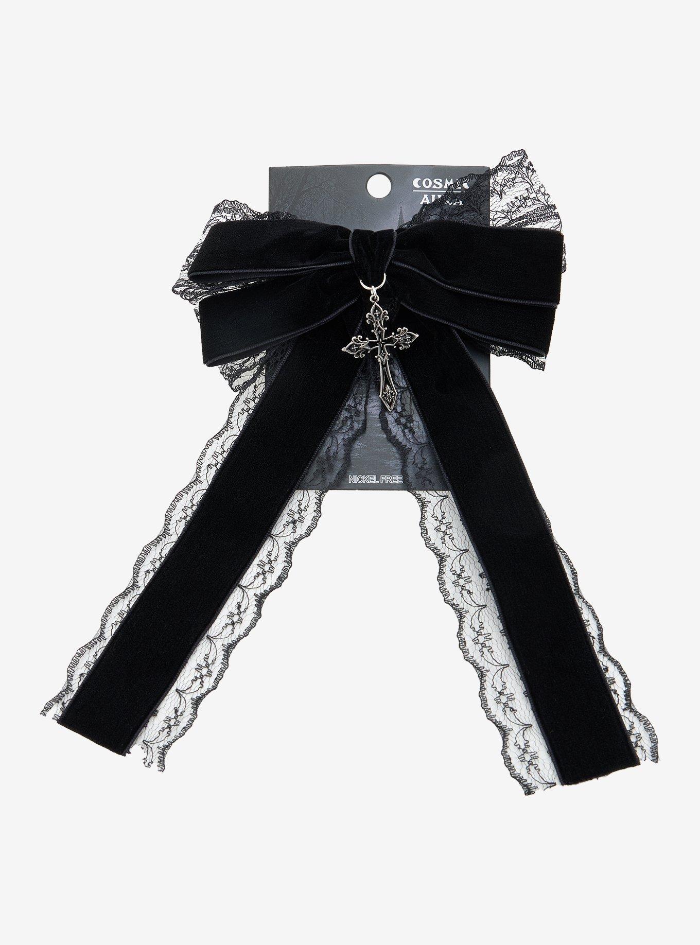 Cosmic Aura Black Lace Cross Hair Bow
