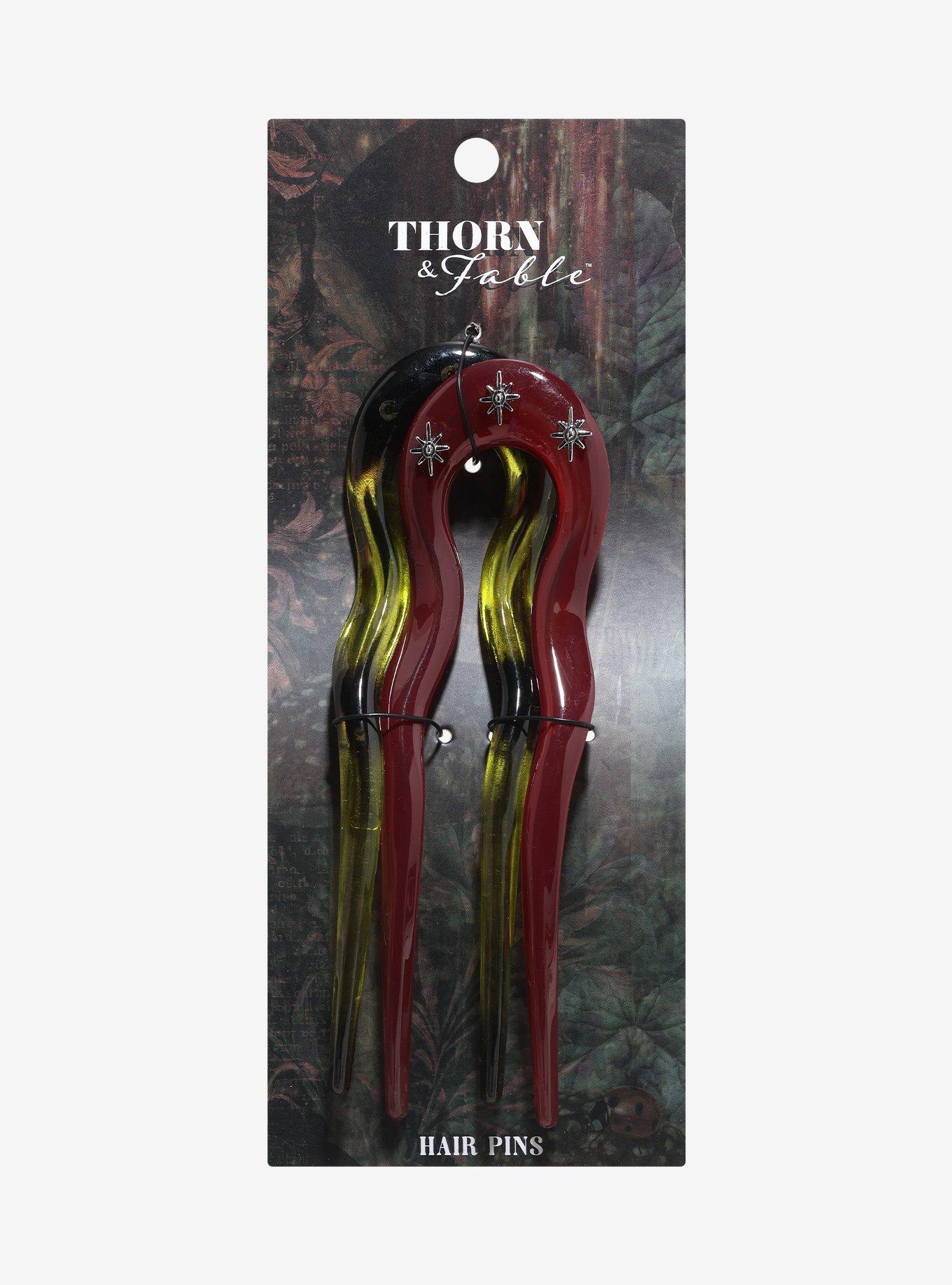 Thorn & Fable Green & Burgundy French Hair Pin Set