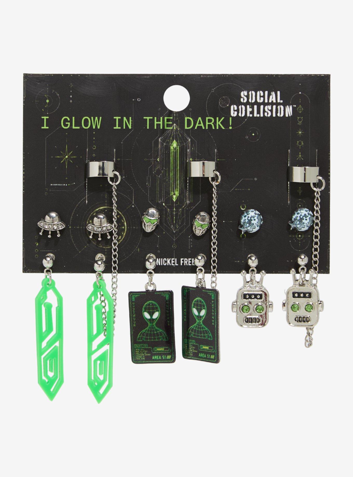Social Collision Alien Glow-In-The-Dark Cuff Earring Set