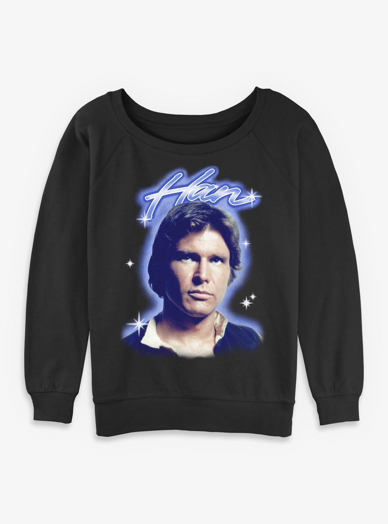 Star Wars Han Solo Airbrush Girls Slouchy Sweatshirt Hot Topic Exclusive, BLACK, hi-res view 1