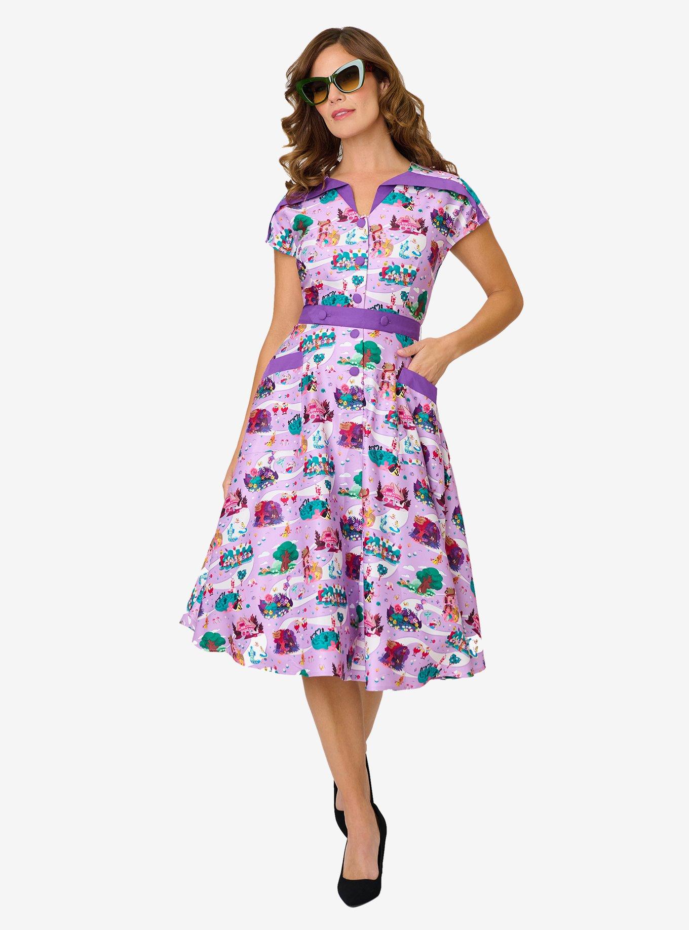 Disney Alice In Wonderland Collection By Unique Vintage Wonderland Map Hedda Swing Dress, , hi-res