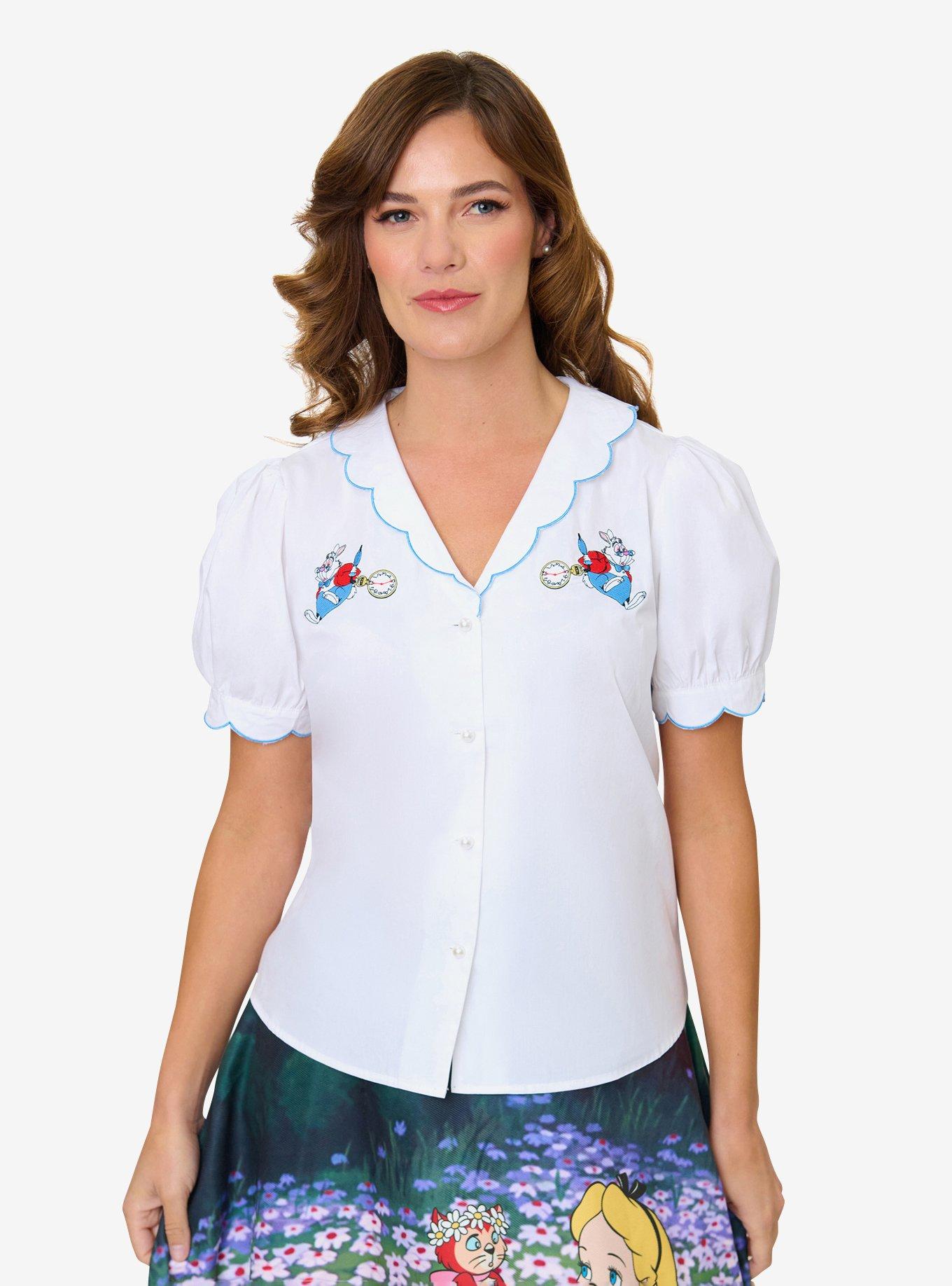 Disney Alice In Wonderland Collection By Smak Parlour White Rabbit Embroidered Puff Sleeve Top, , hi-res