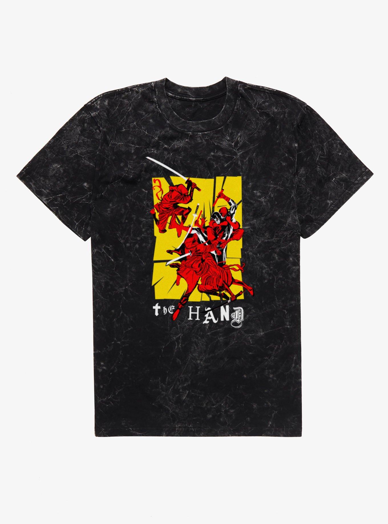 Marvel Comics Retro Hand On The Daredevil Ransom Letters Mineral Wash T-Shirt, BLACK MINERAL WASH, hi-res view 1