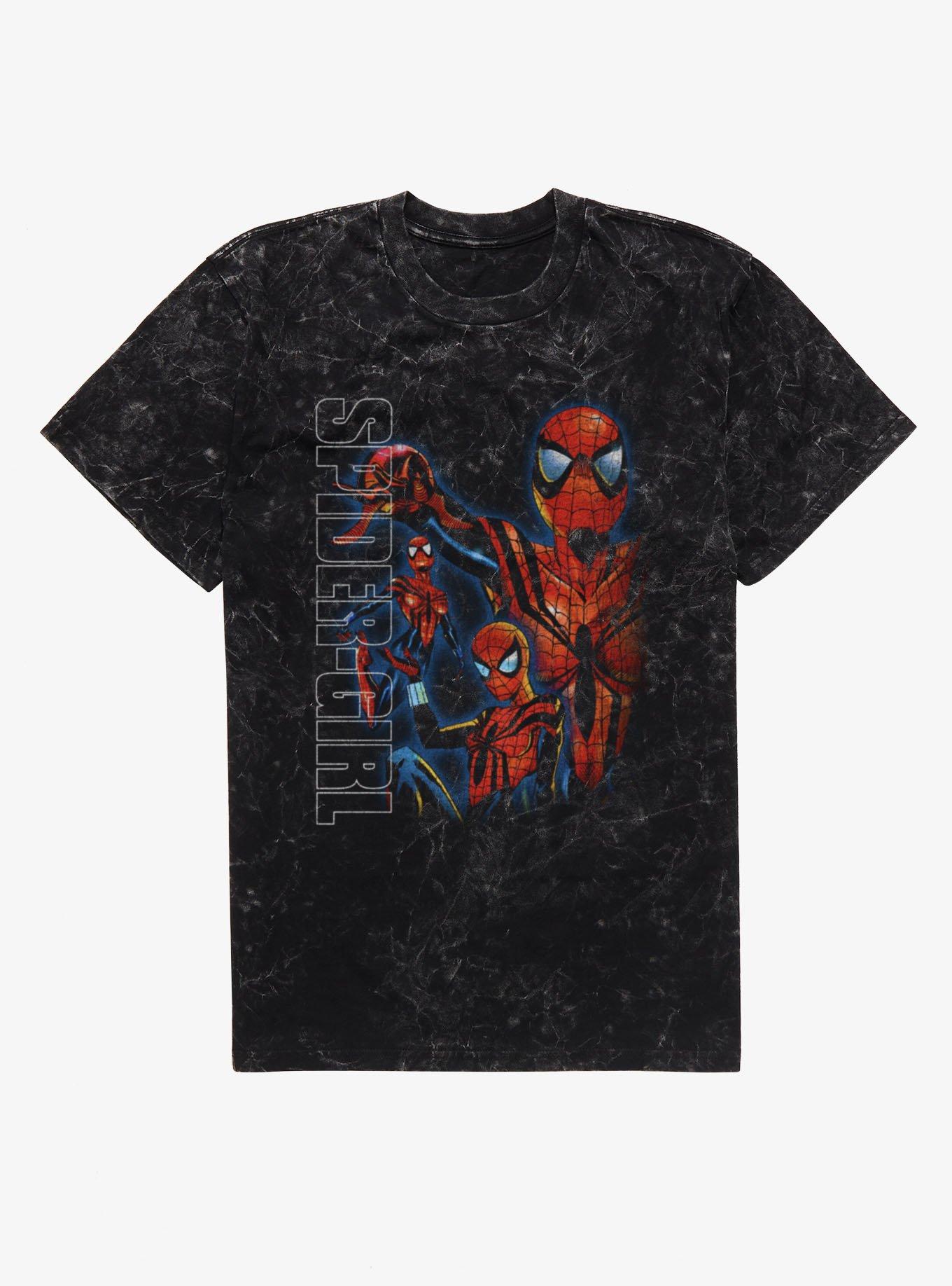 Marvel Spider-Man Spider-Girl Strike A Pose Montage Mineral Wash T-Shirt, BLACK MINERAL WASH, hi-res view 1