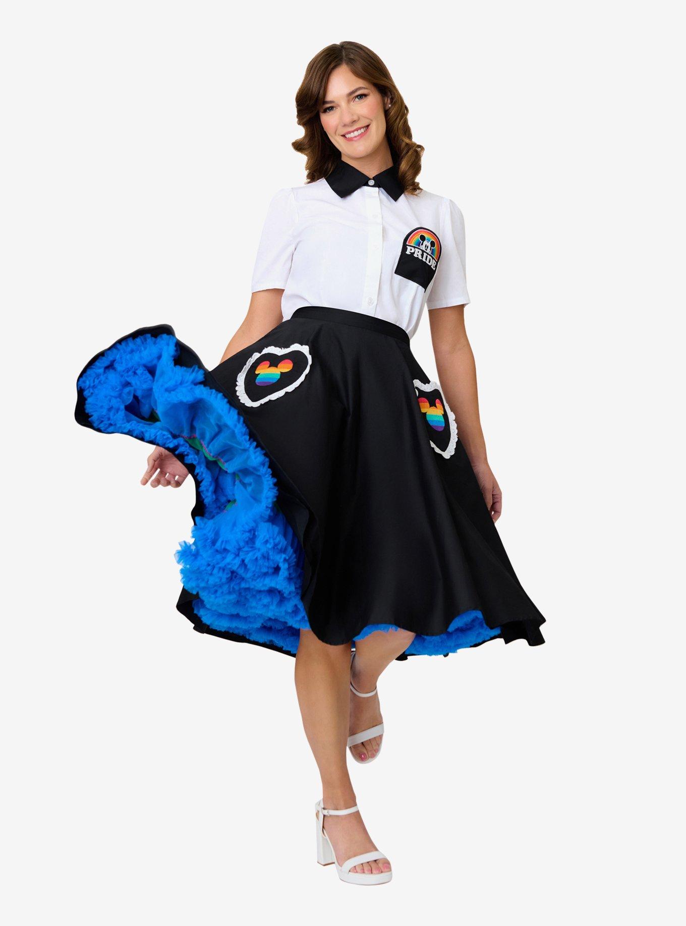 Disney Pride Collection by Unique Vintage Black & Mickey Heart Pocket Sally Swing Skirt, , hi-res