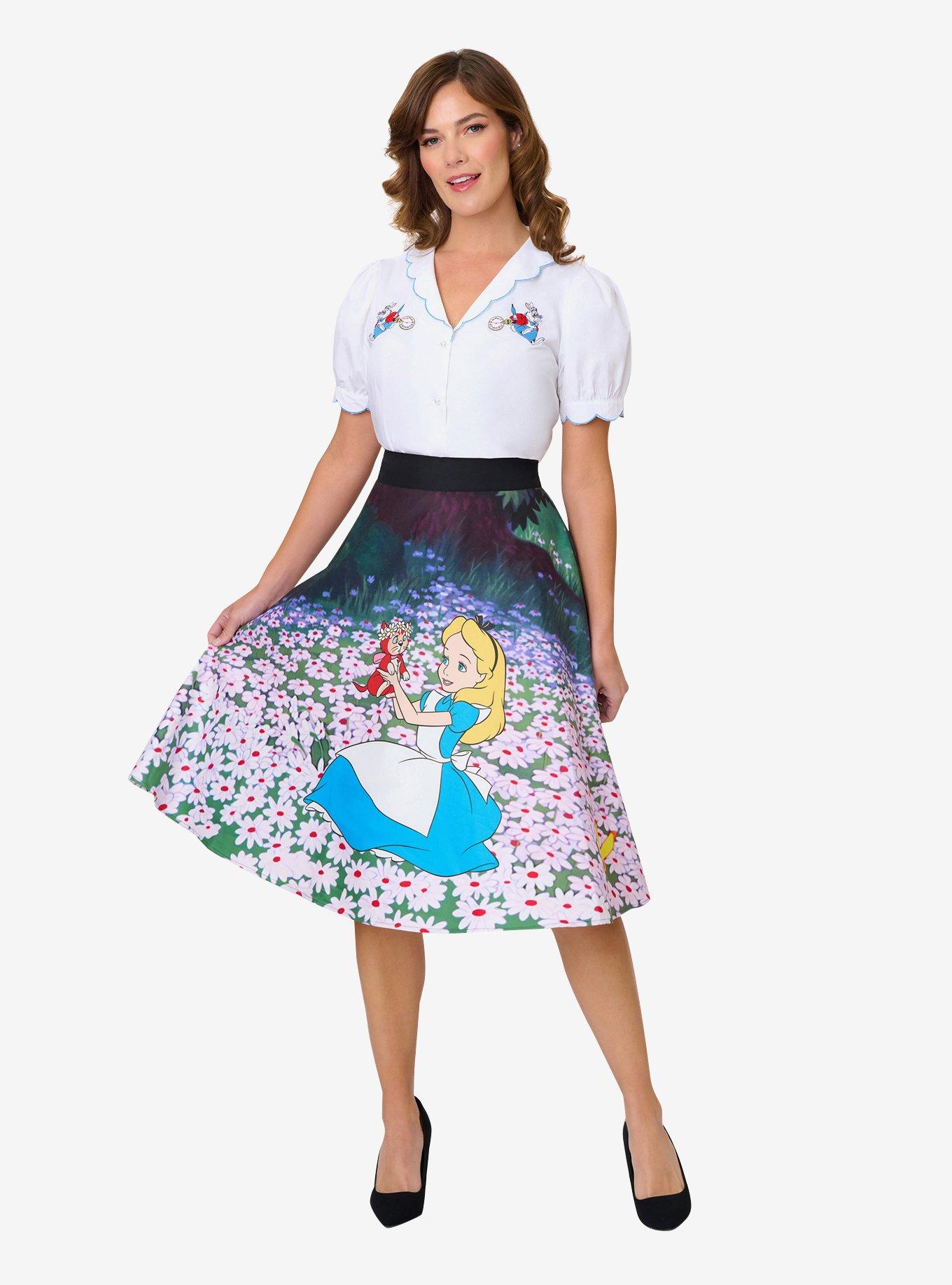 Disney Alice In Wonderland Collection By Unique Vintage Alice In Daisies Vivian Swing Skirt, , hi-res