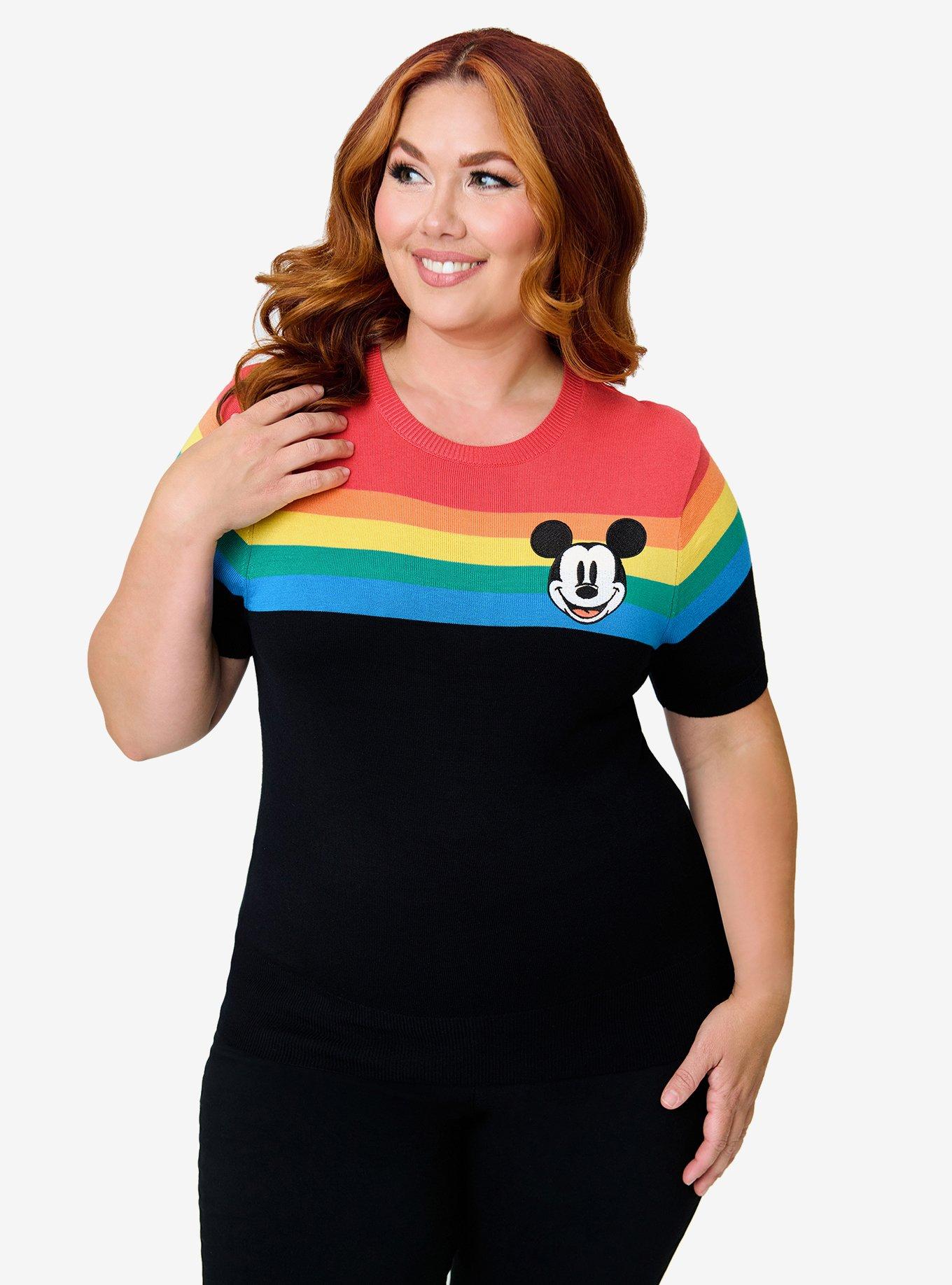 Disney Pride Collection by Unique Vintage Plus Rainbow & Mickey Embroidery Puff Sleeve Sweater