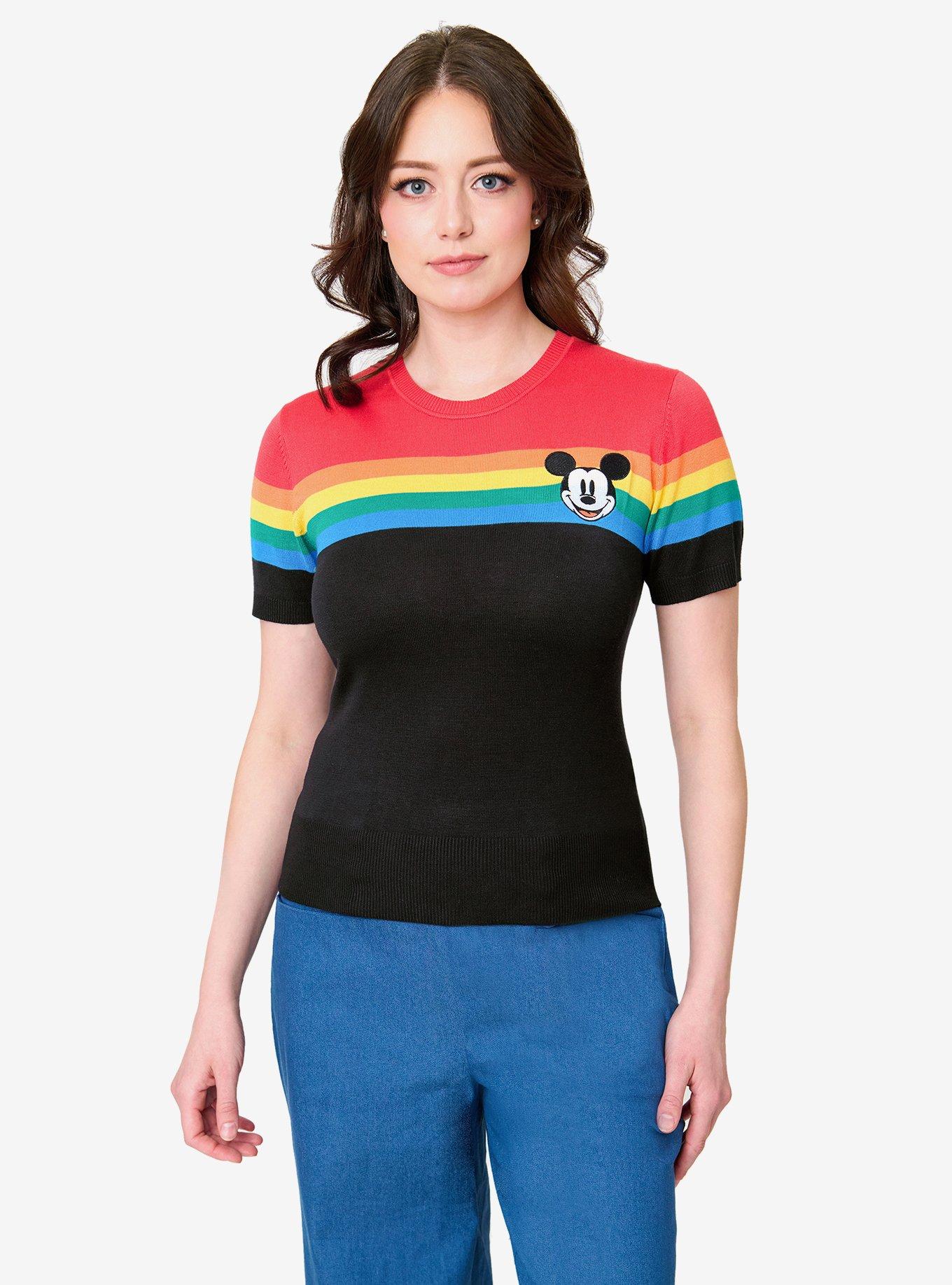 Disney Pride Collection by Unique Vintage Rainbow & Mickey Embroidery Puff Sleeve Sweater, , hi-res