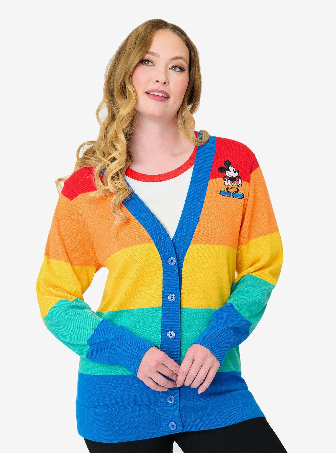 Disney Pride Collection by Unique Vintage Rainbow Mickey Button Cardigan, , hi-res