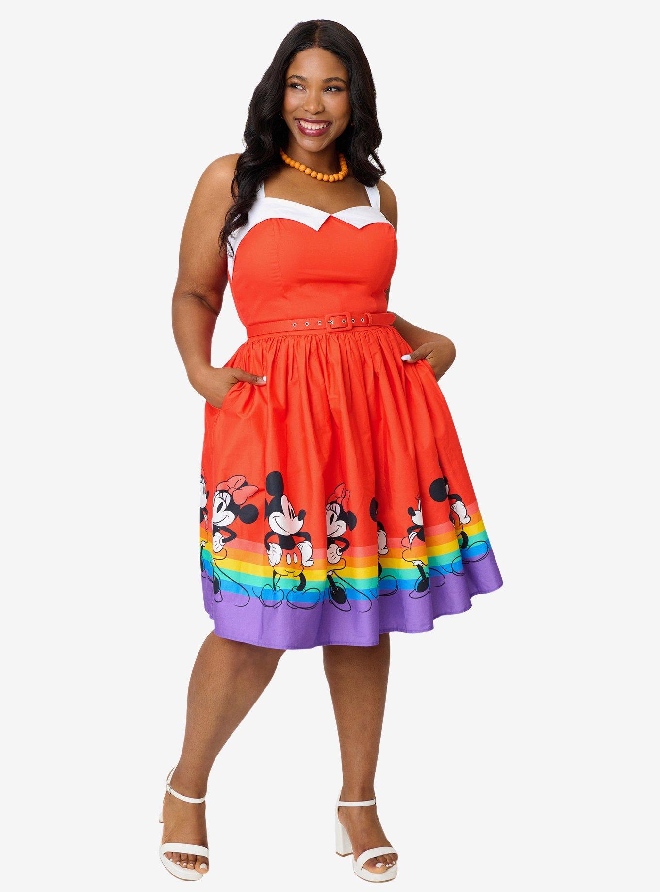 Disney Pride Collection by Unique Vintage Plus Size Mickey & Minnie Rainbow Rachel Swing Dress, , hi-res