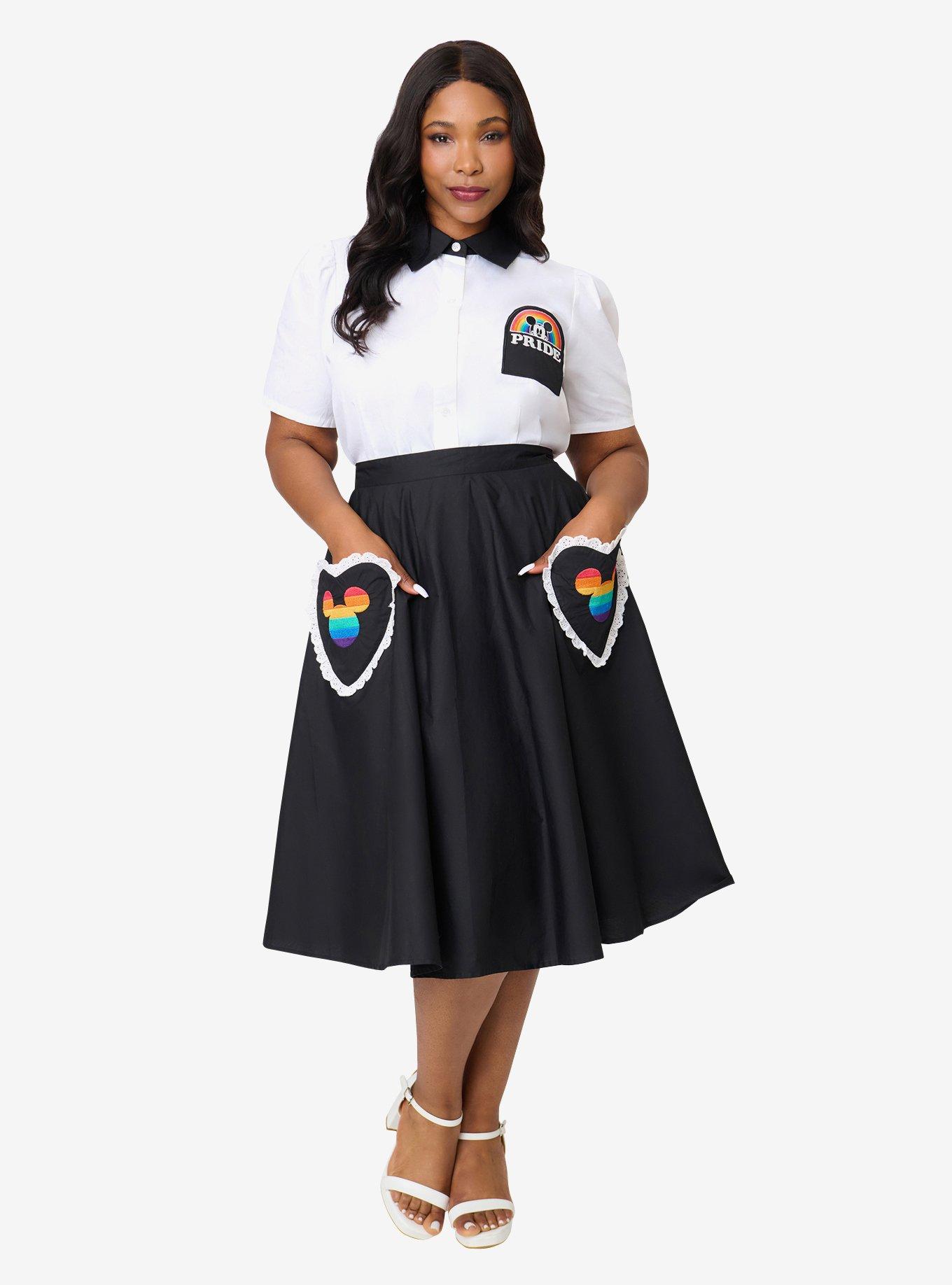 Disney Pride Collection by Unique Vintage Plus Size Black & Mickey Heart Pocket Sally Swing Skirt, , hi-res