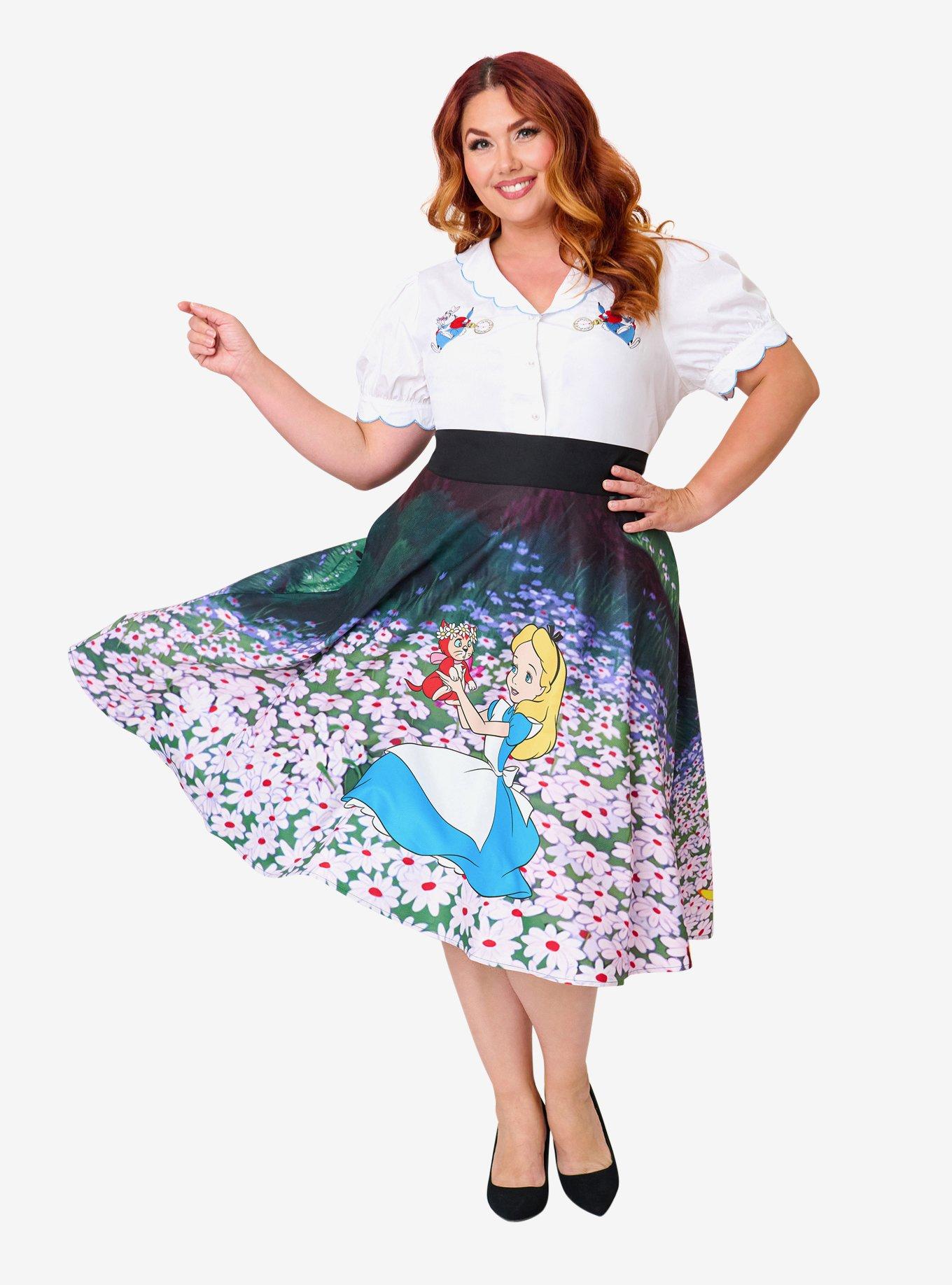 Disney Alice In Wonderland Collection By Unique Vintage Plus Size Alice In Daisies Vivian Swing Skirt, , hi-res
