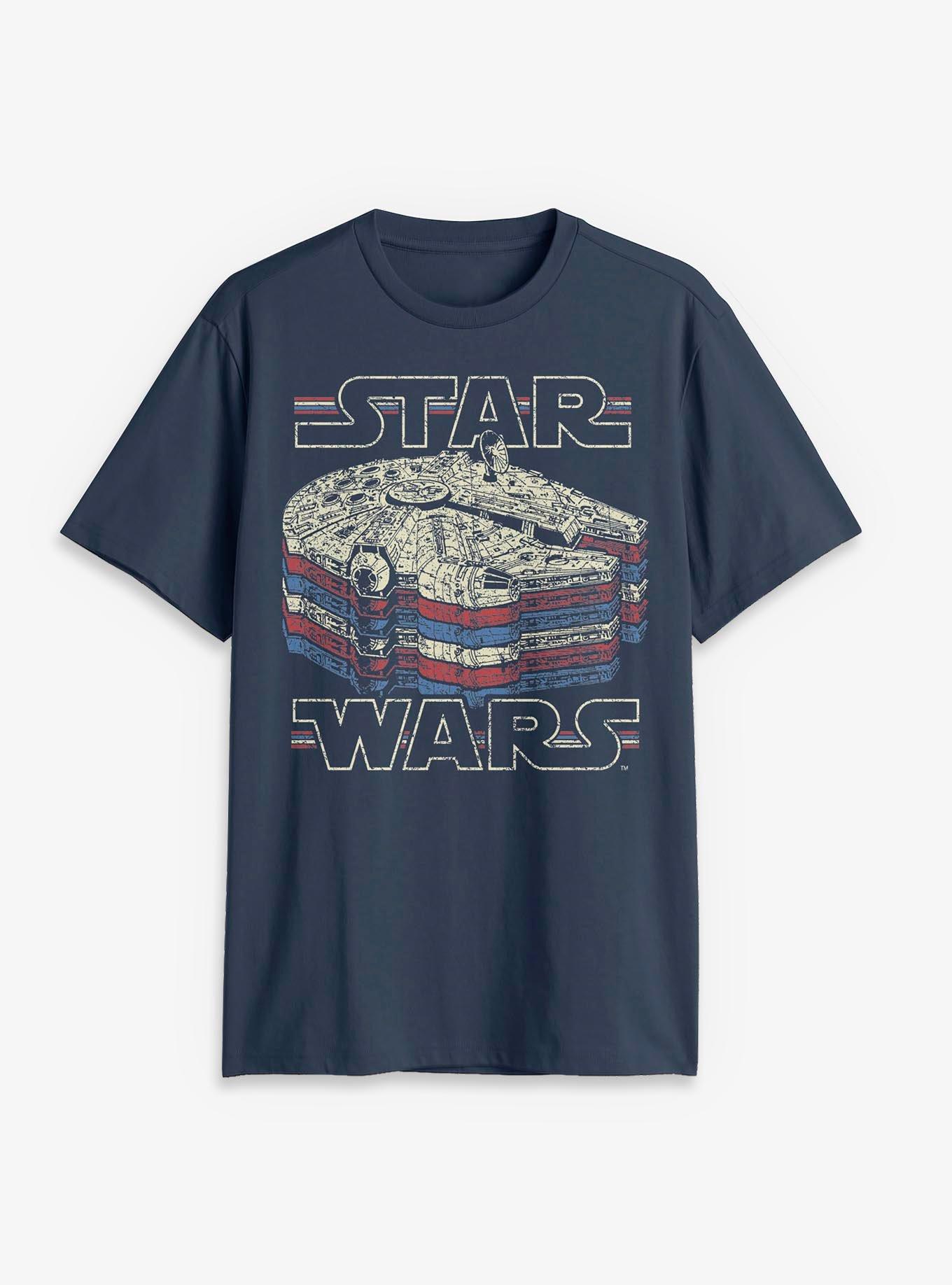 Star Wars Milennium Falcon Red White & Blue Stack T-Shirt, , hi-res