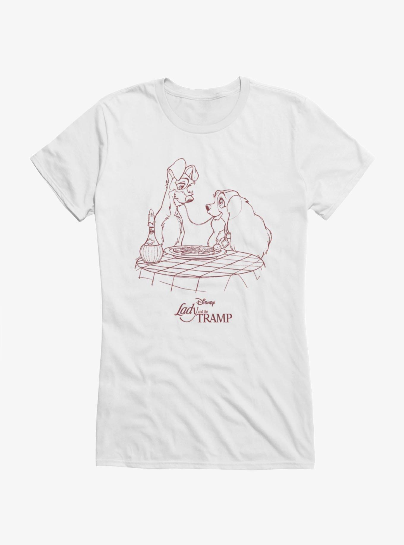 Disney Lady And The Tramp Noodle Night Outline Girls T-Shirt