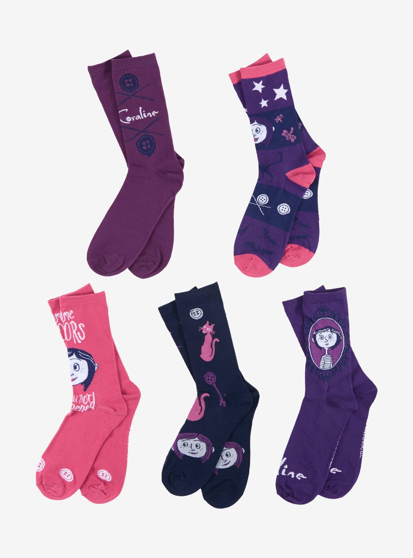 Coraline Icon Purple Crew Socks 5 Pair, , hi-res