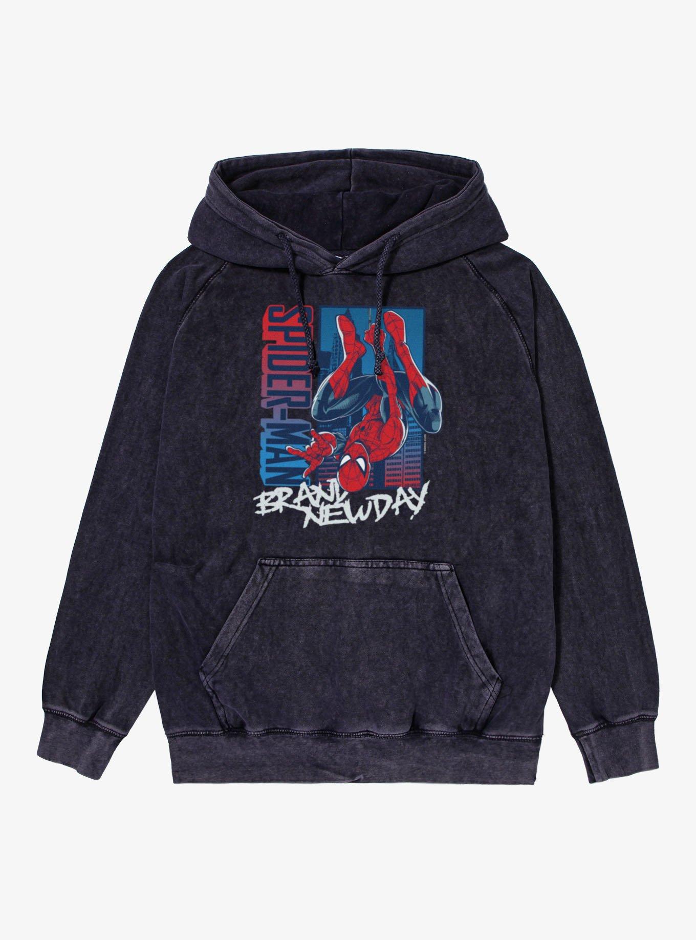 Marvel Spider-Man Brand New Day Blue And Red Upside Down Hero Vintage Mineral Washed Hoodie, , hi-res
