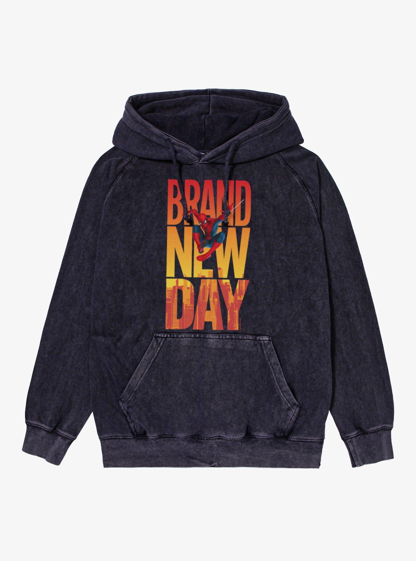 Marvel Spider-Man Brand New Day Swing Over City Letters Vintage Mineral Washed Hoodie, , hi-res