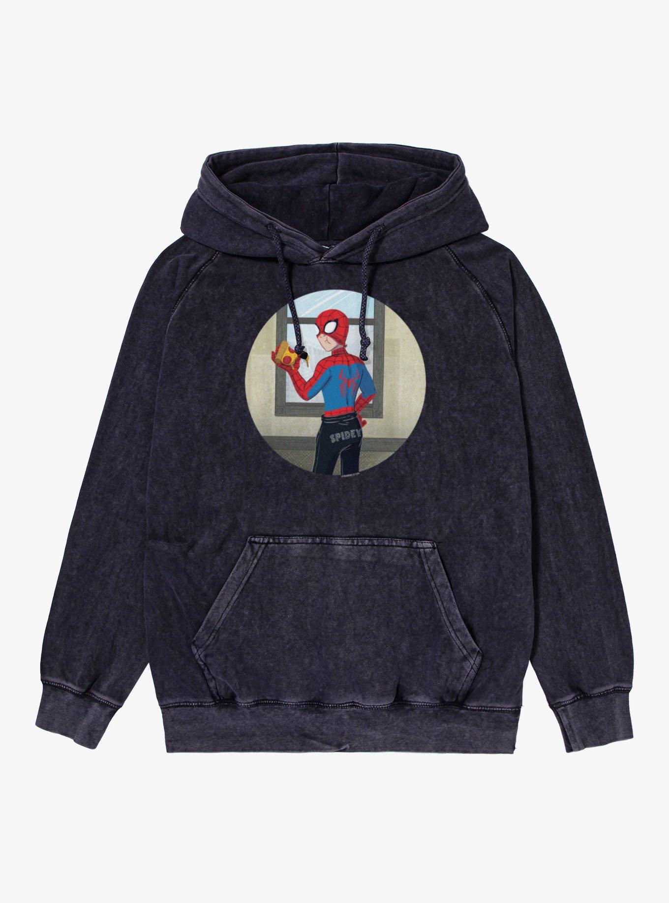 Marvel Spider-Man Brand New Day Studded Sweats Spidey With Pizza Vintage Mineral Washed Hoodie, , hi-res