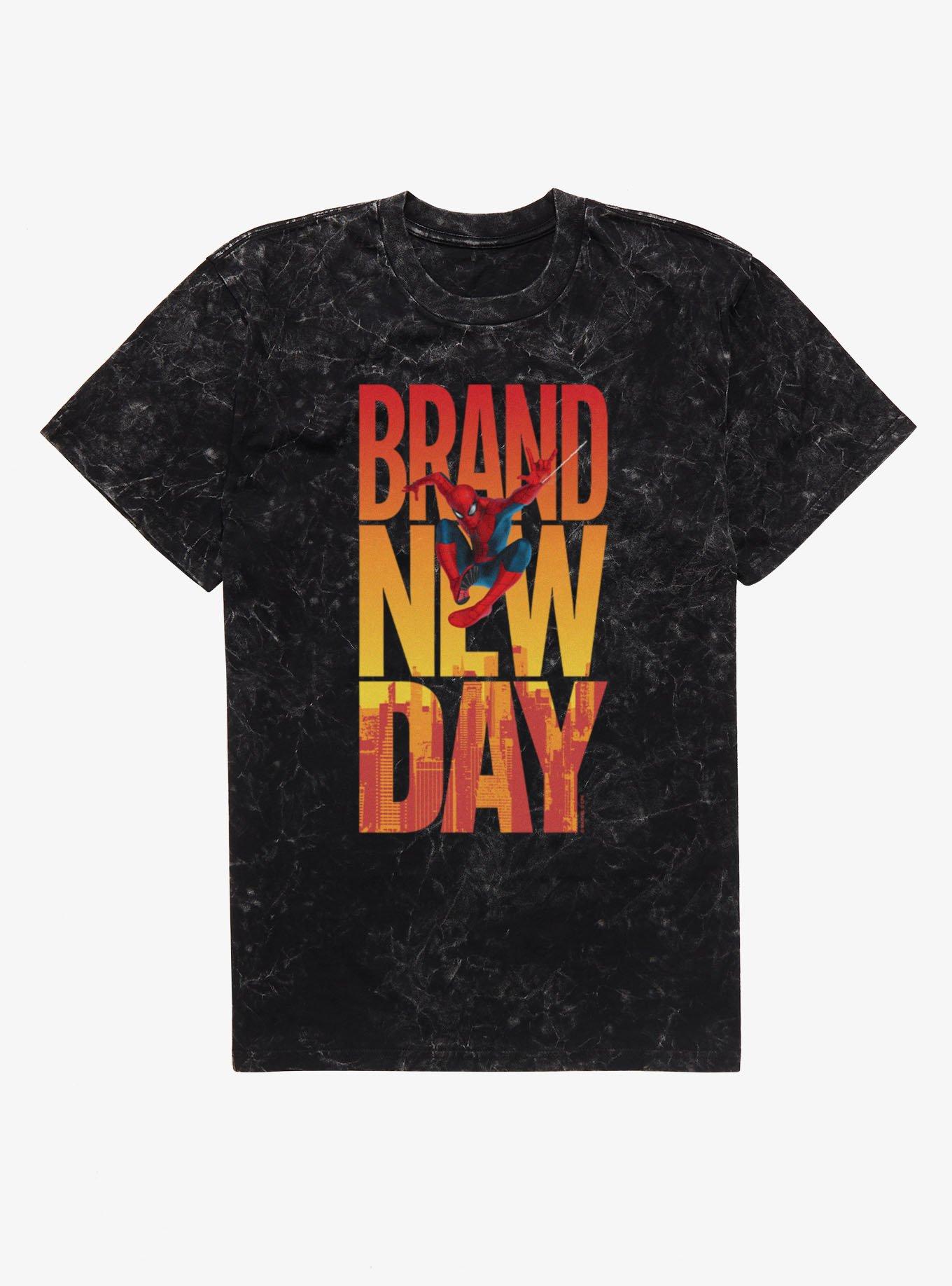 Marvel Spider-Man Brand New Day Swing Over City Letters Mineral Wash T-Shirt, , hi-res