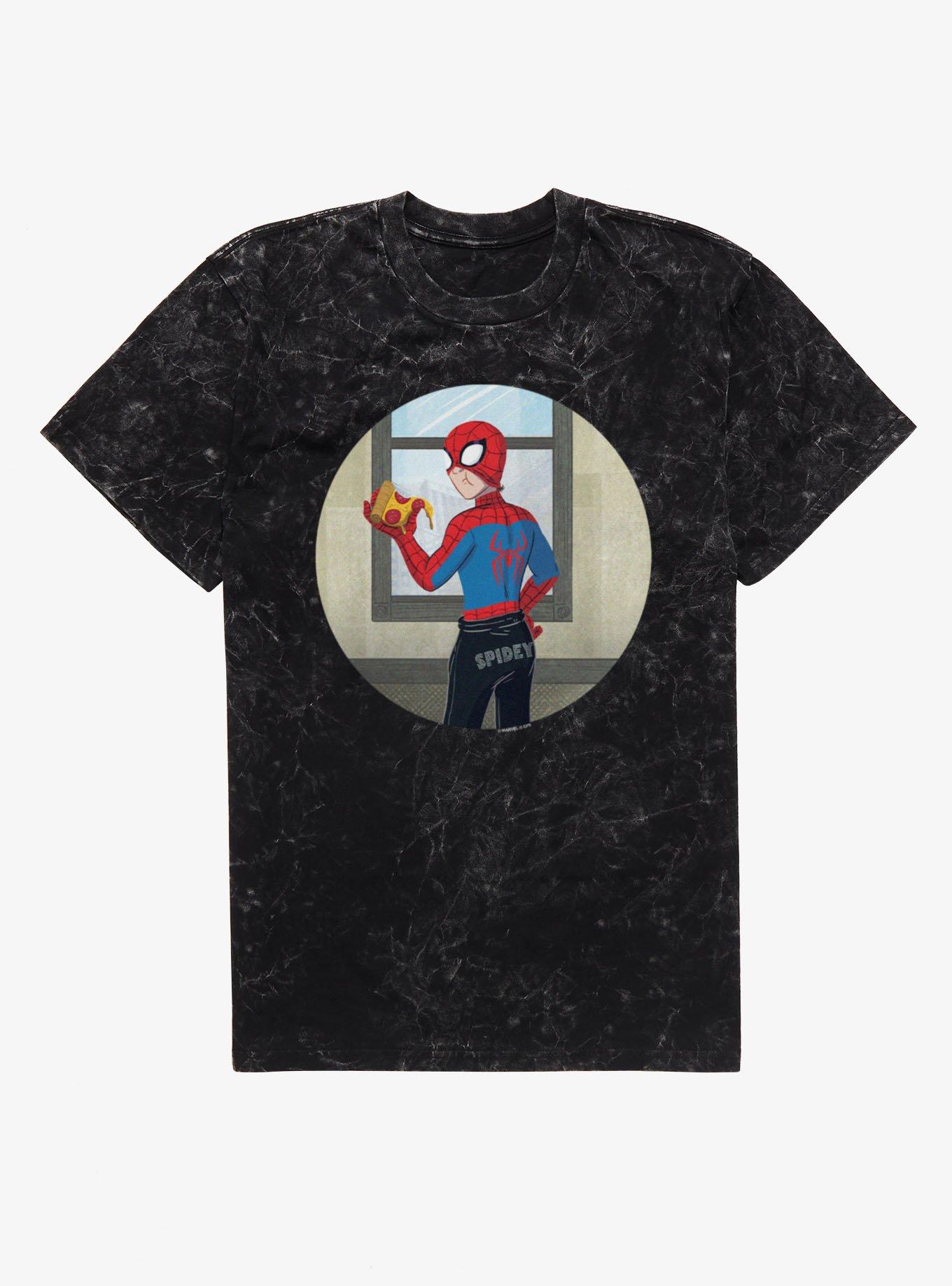 Marvel Spider-Man Brand New Day Studded Sweats Spidey With Pizza Mineral Wash T-Shirt, , hi-res