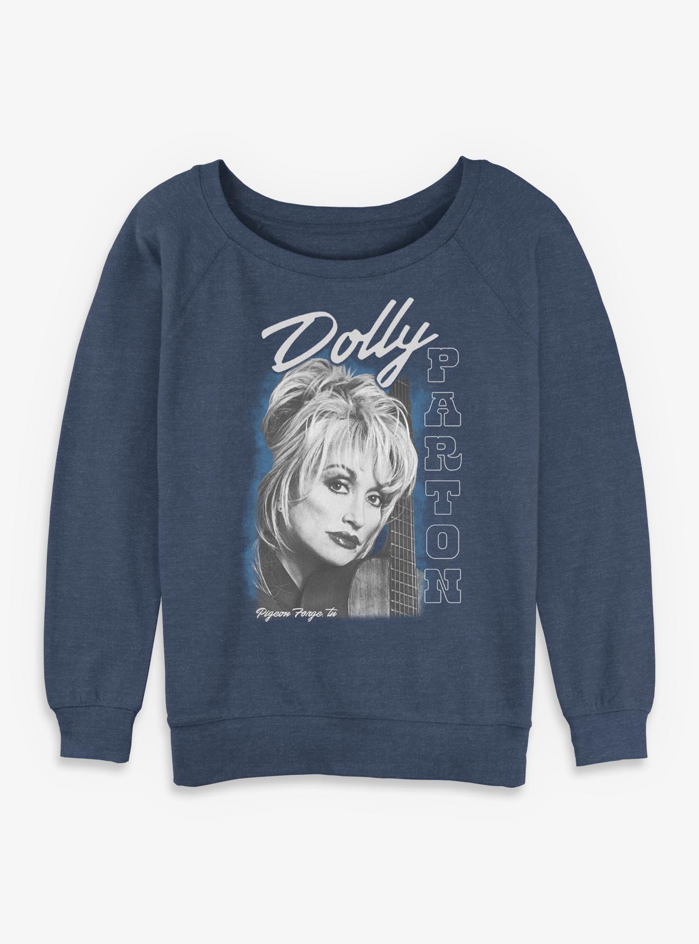 Dolly Parton Guitar Portrait Womens Slouchy Sweatshirt, BLUEHTR, hi-res view 1