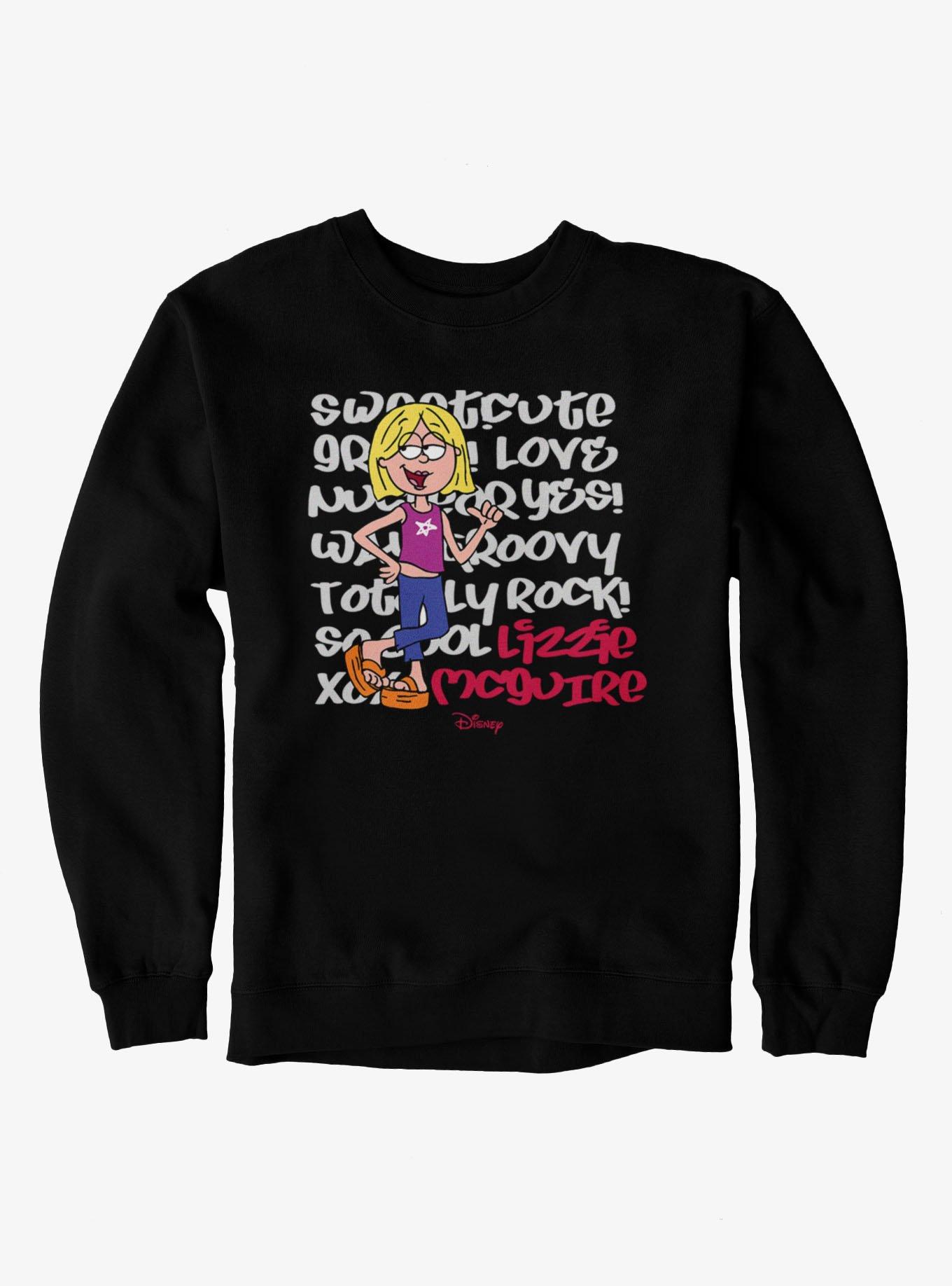 Disney Lizzie Mcguire Sweet Cute Love Text Backdrop Sweatshirt, BLACK, hi-res view 1