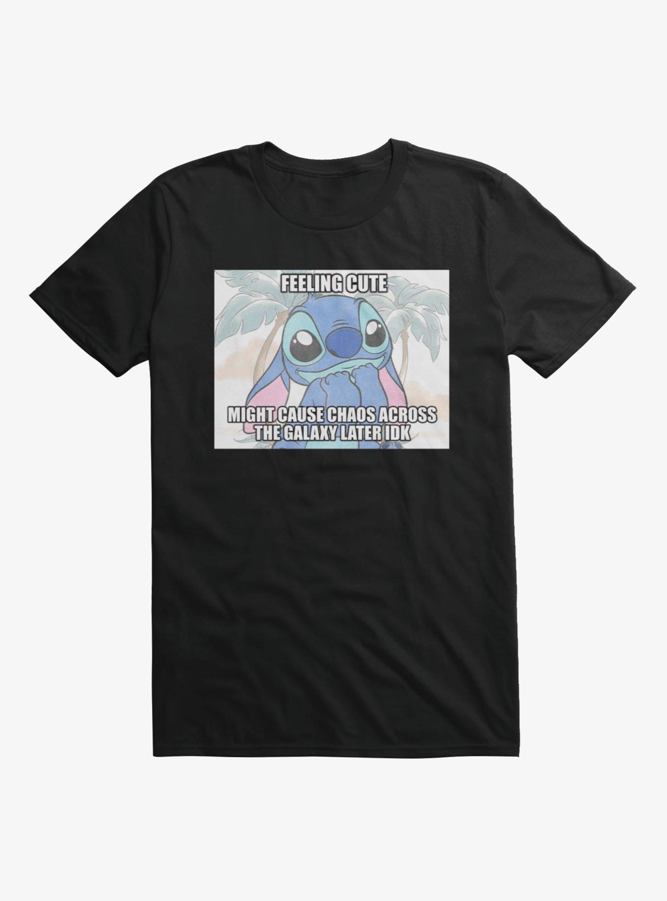 Disney Lilo & Stitch Feel Cute Might Cause Chaos Meme T-Shirt, , hi-res