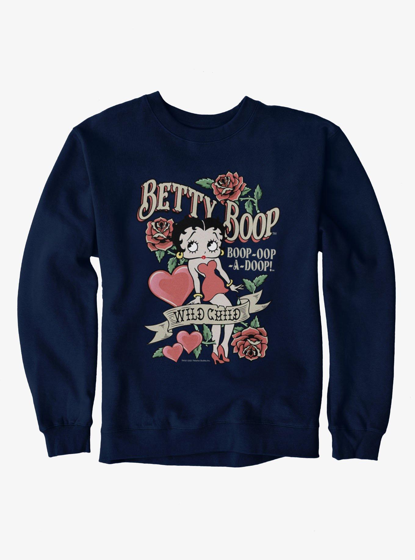 Betty Boop Wild Child Roses And Heart Tattoo Sweatshirt, , hi-res