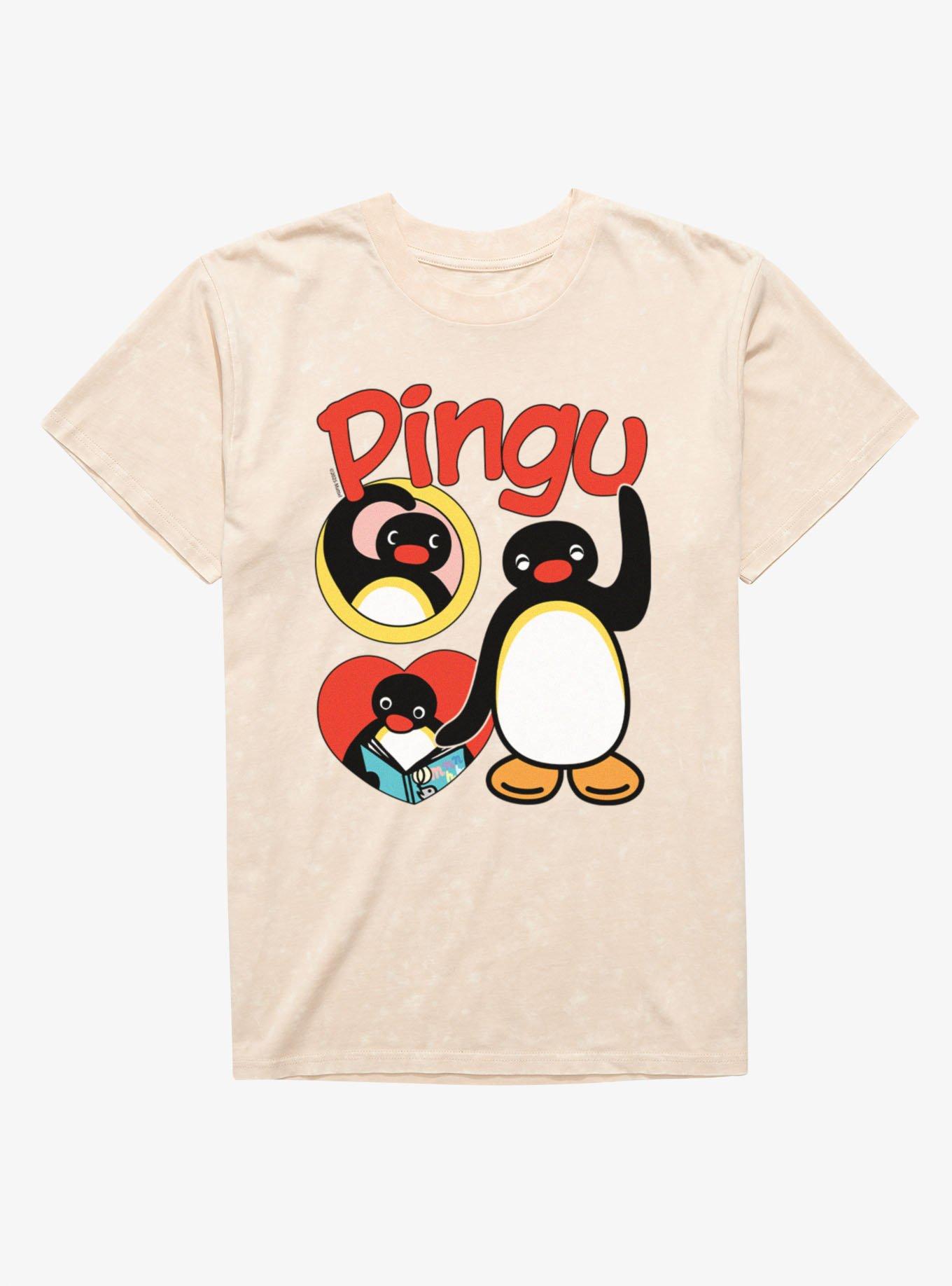 Pingu Heart Happy Pingu Waves Mineral Wash T-Shirt, NATURAL MINERAL WASH, hi-res view 1