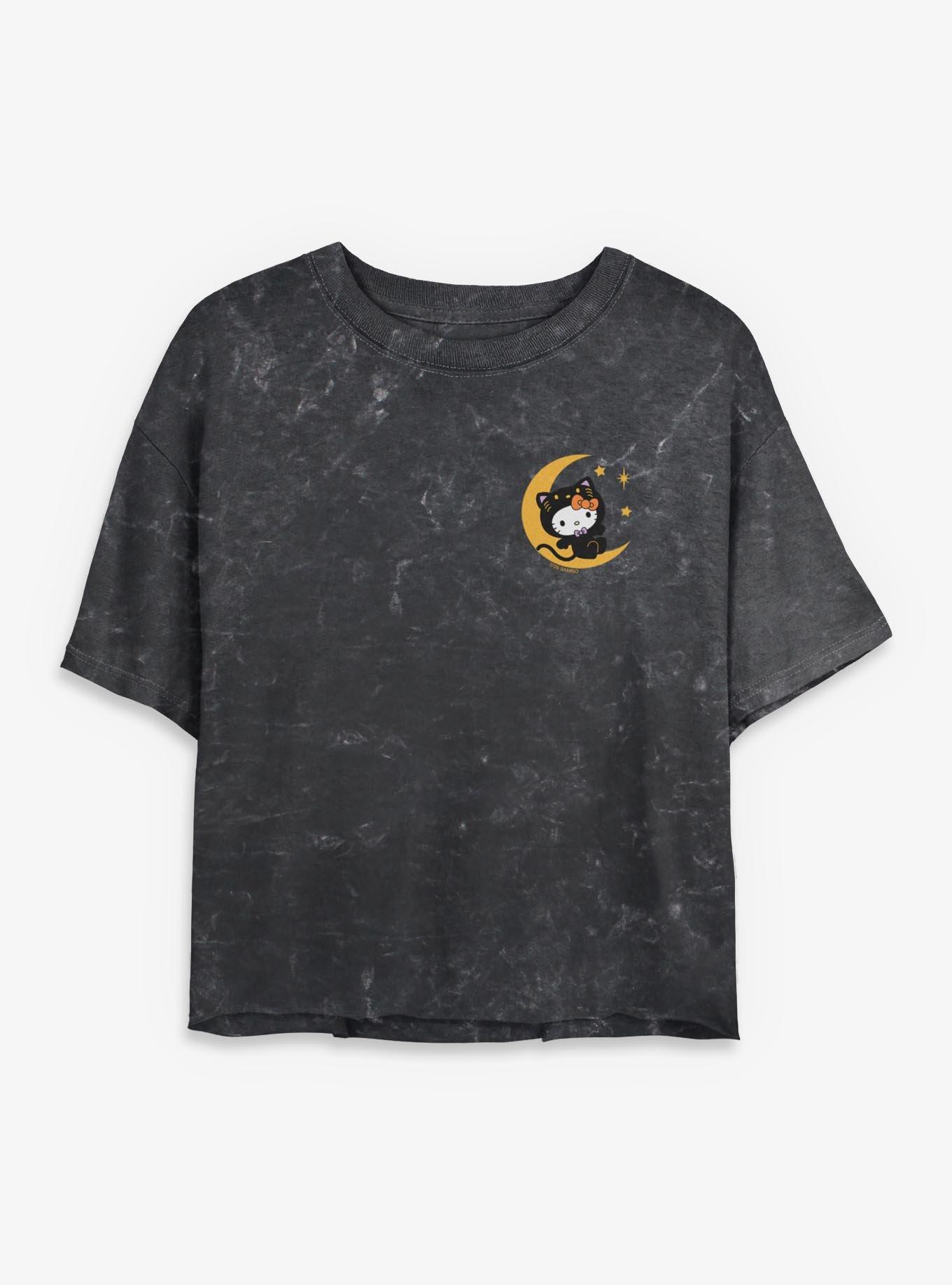 Sanrio Hello Kitty Black Kitty Moon Mineral Wash Womens Crop T-Shirt, , hi-res