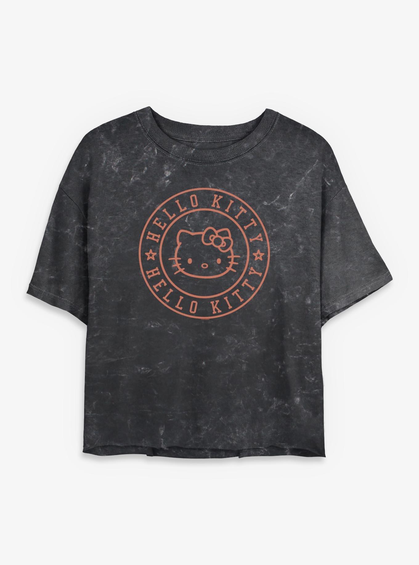 Sanrio Hello Kitty Stars Circle Mineral Wash Womens Crop T-Shirt, , hi-res