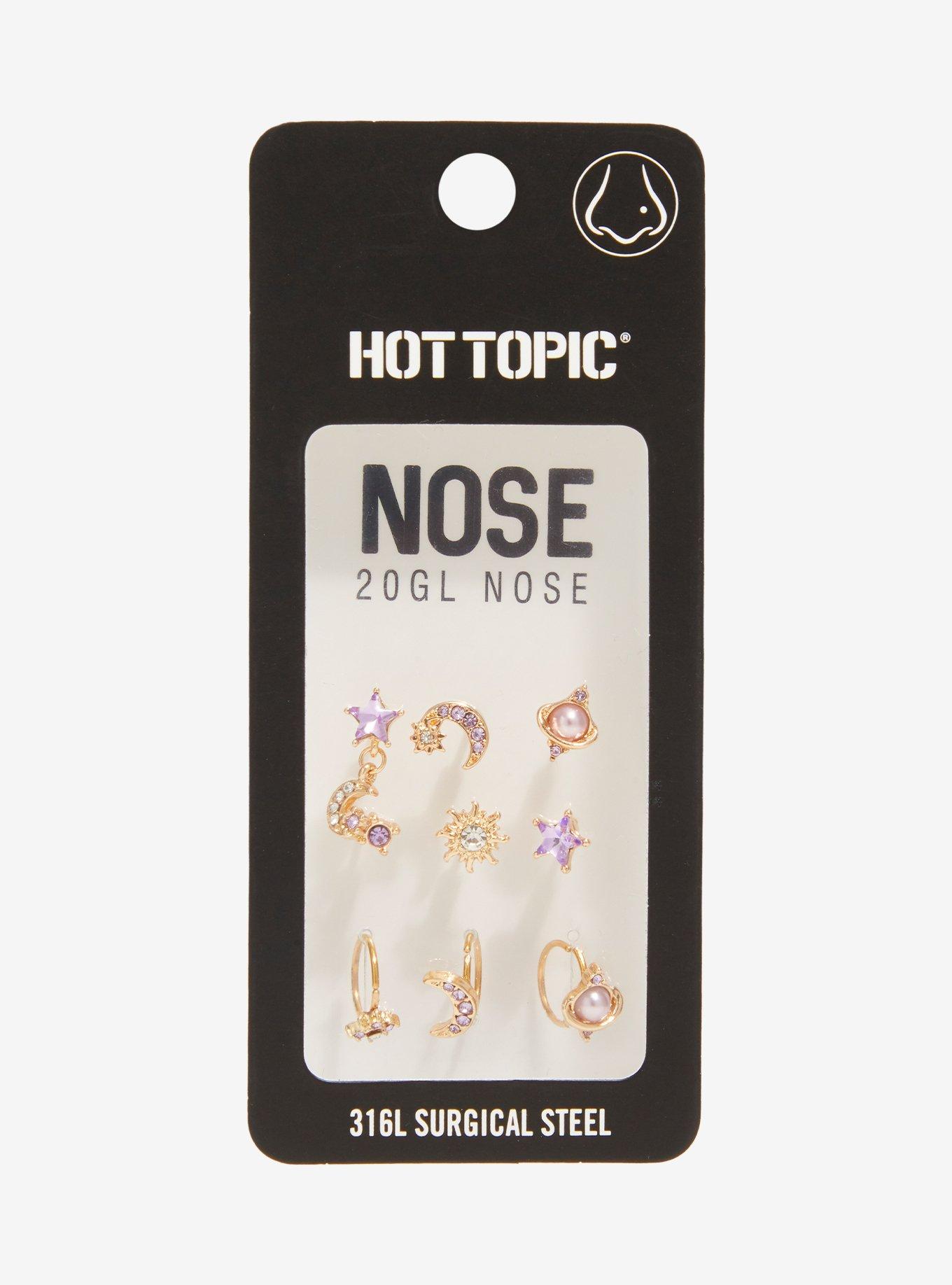 20G Steel Purple Celestial Nose Stud & Hoop 9 Pack