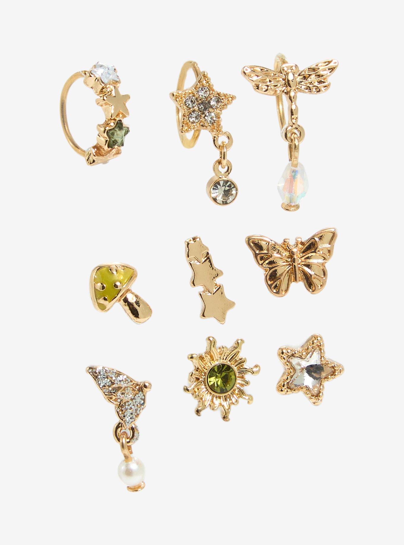 20G Steel Gold Star Gem Nose Stud & Hoop 9 Pack