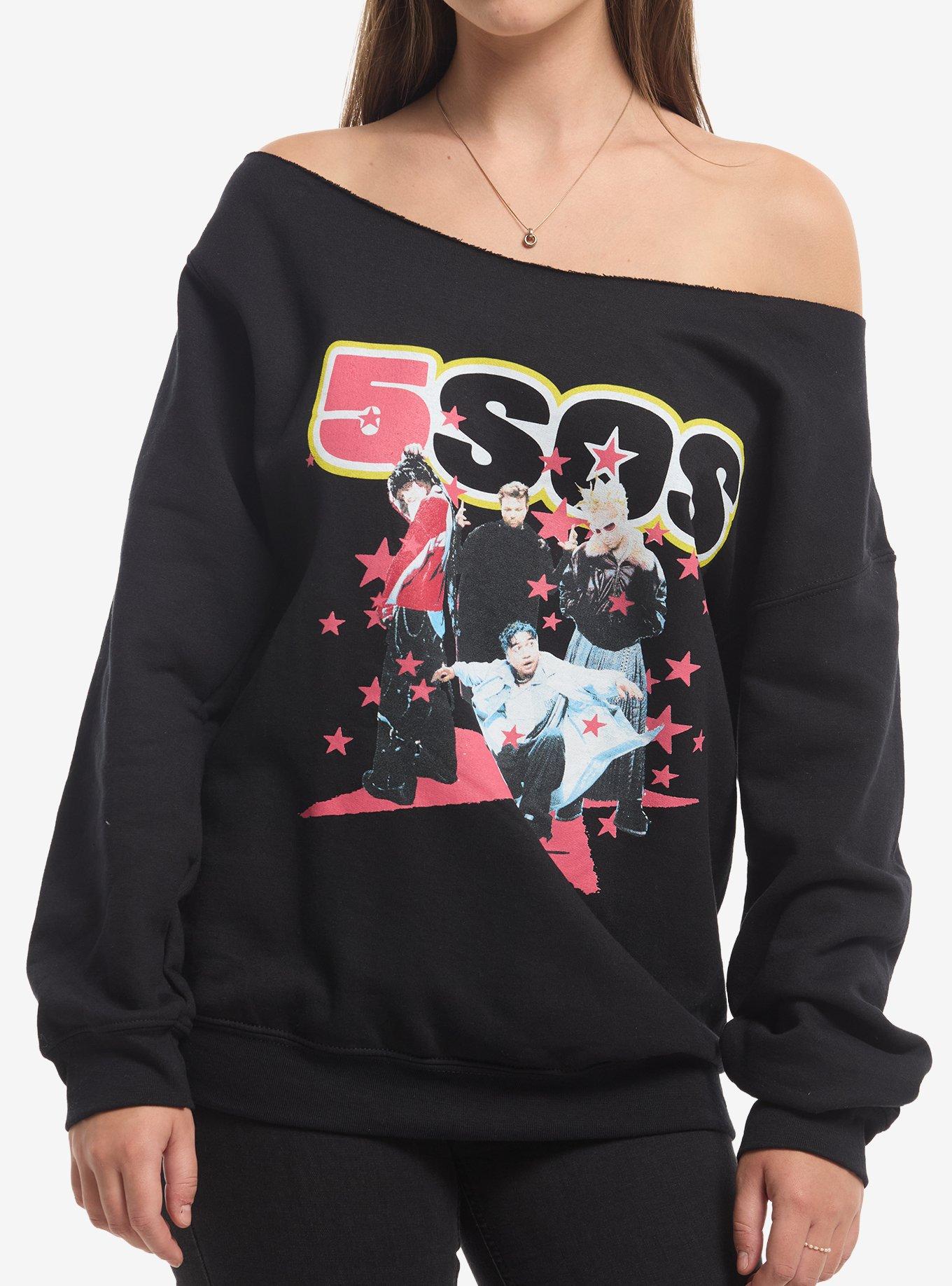 5 Seconds Of Summer Group Stars Off-Shoulder Sweatshirt