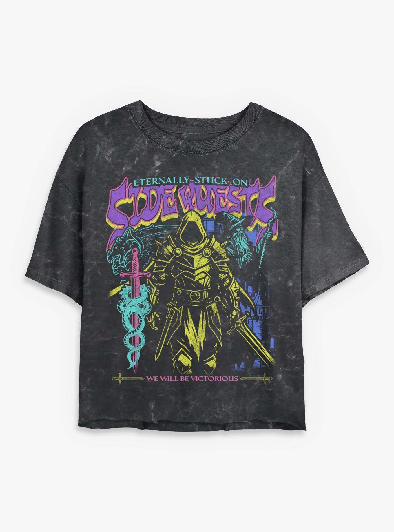 Eternally Stuck On Side Quests Womens Mineral Wash Crop T-Shirt BoxLunch Exclusive, BLACK, hi-res view 1