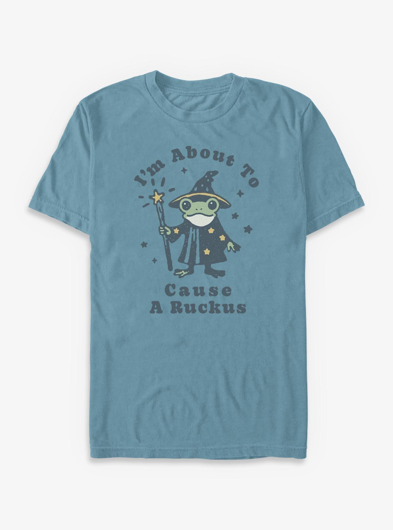 Frog Wizard Cause A Ruckus Garment Dye T-Shirt BoxLunch Exclusive, ICE BLUE, hi-res view 1